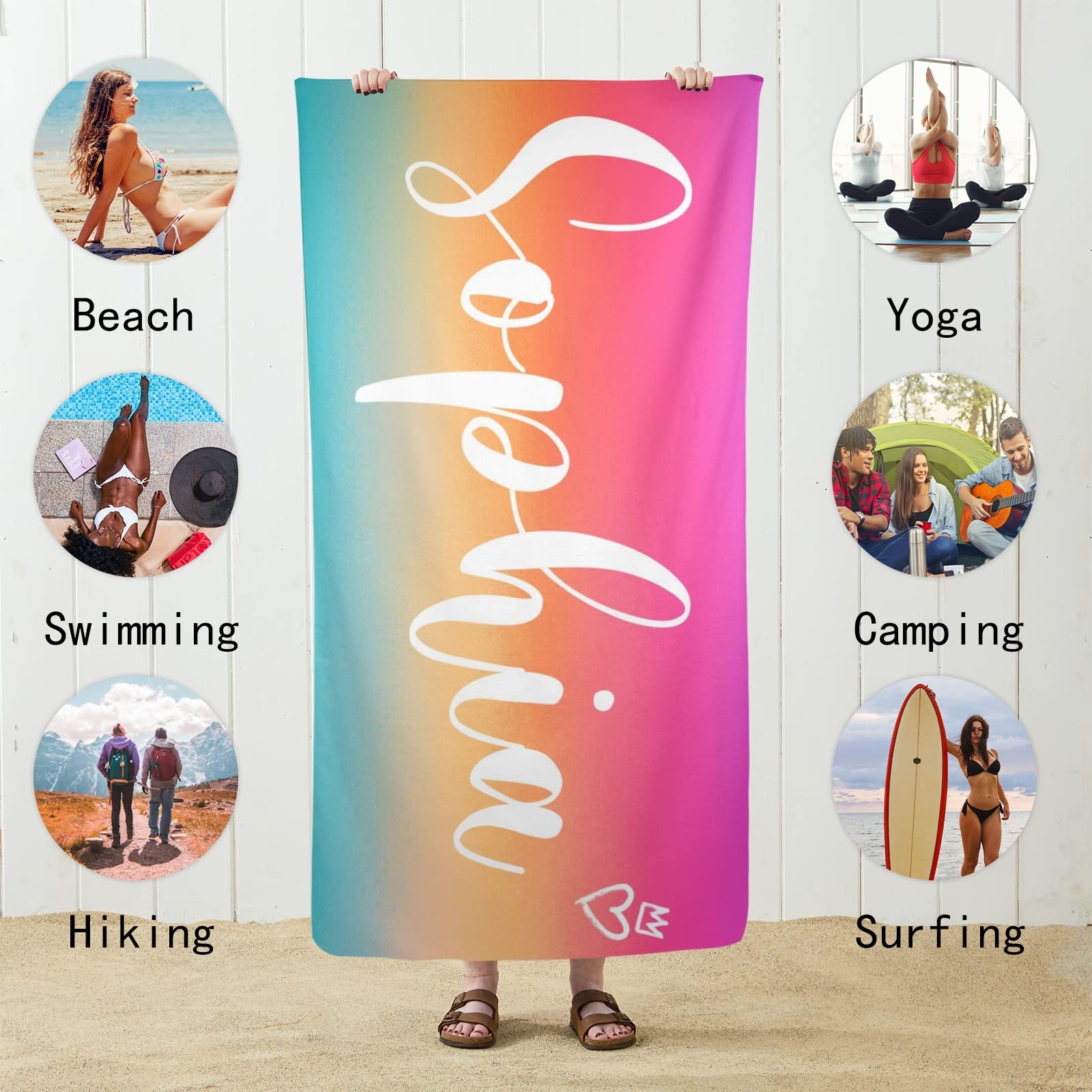 Personalized Name Beach Towel - Ultra-Thin Quick-Dry Microfiber, Sand Resistant, Multiple Sizes
