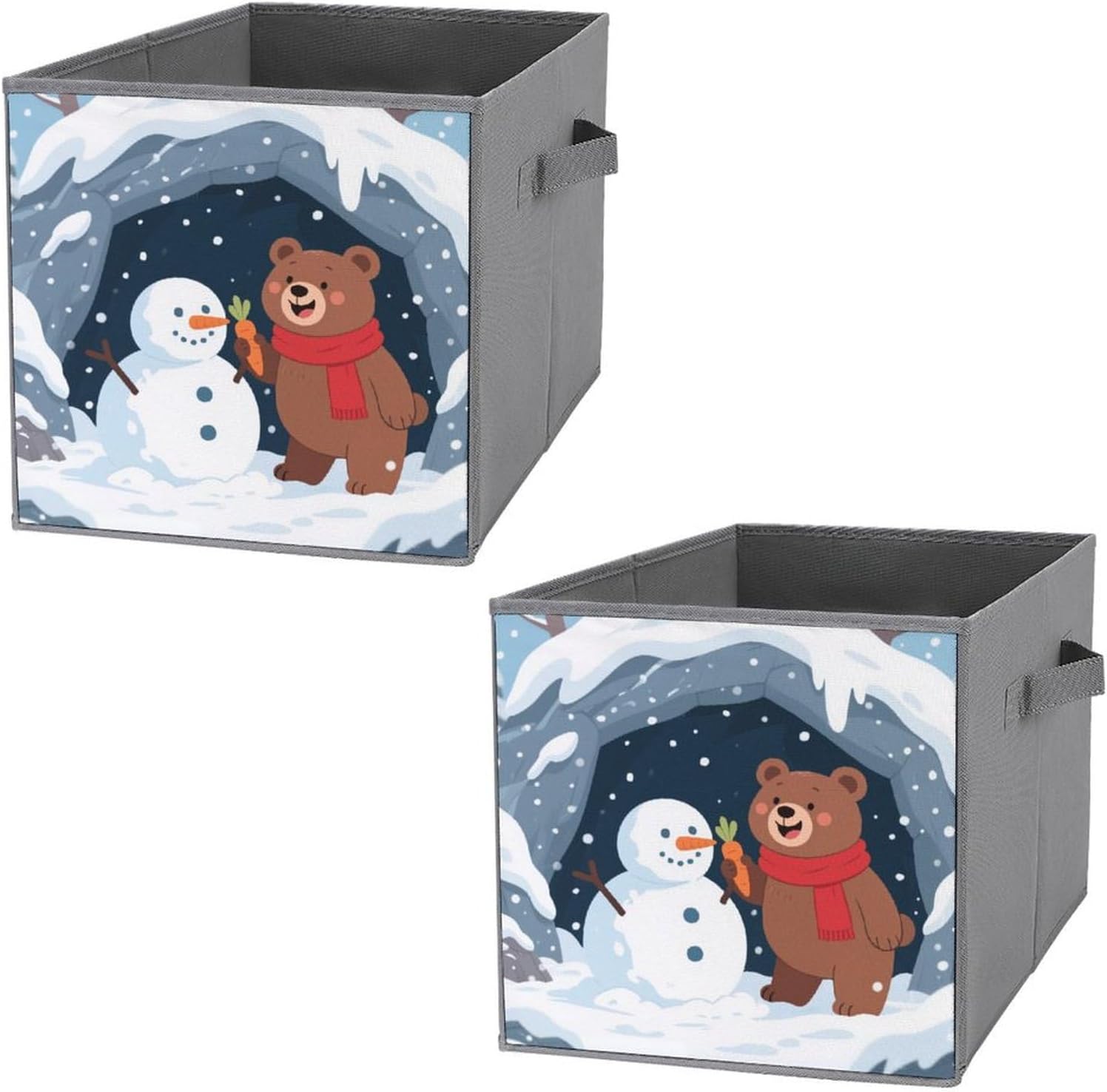 2-piece Oxford Cloth Storage Box Bear Making A Snowman Printed Storage Box for Clothes/shoes Multi-purpose Wardrobe And Cabinet Storage
