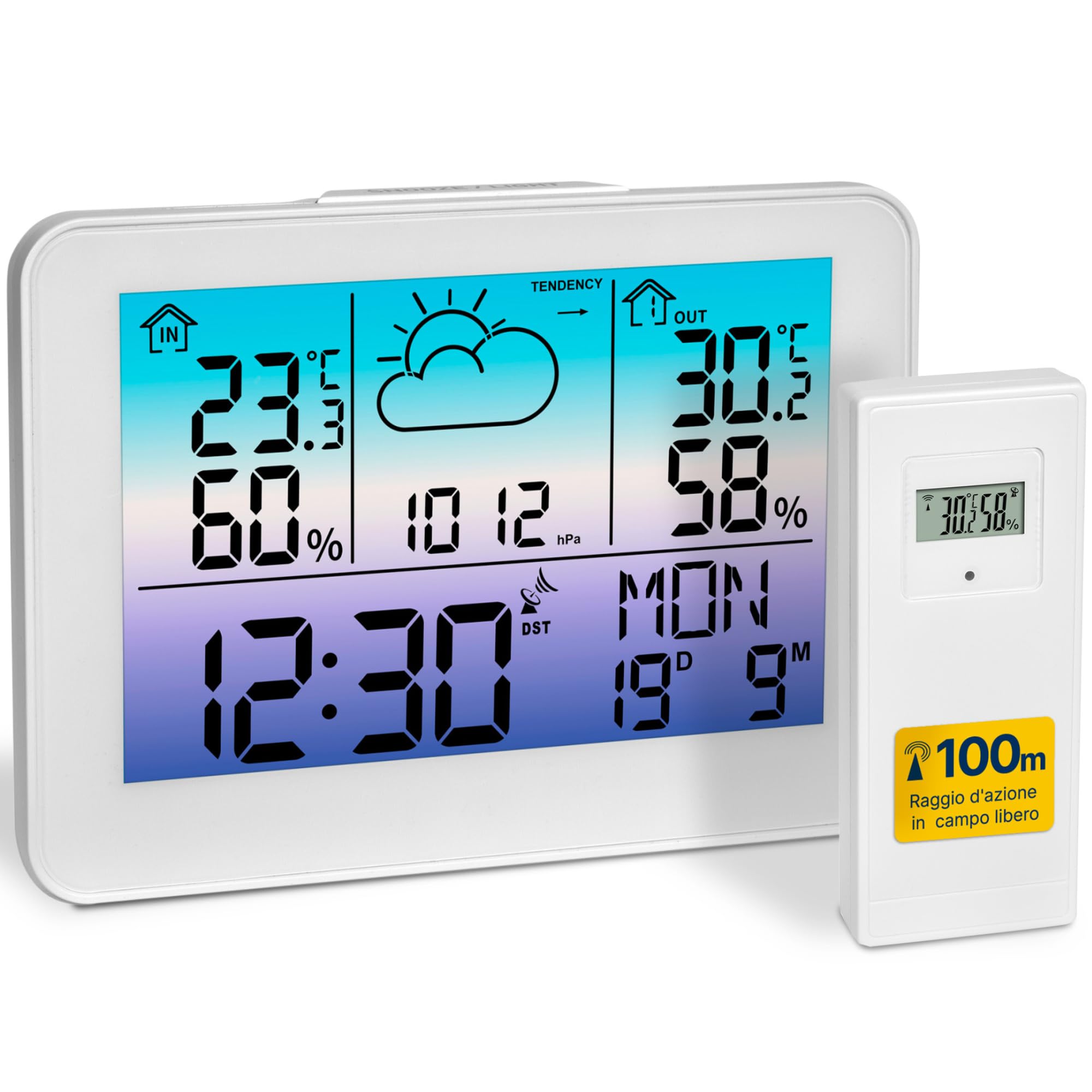 TFA Dostmann stazione meteo con sensore esterno METEO SKY, 35.1175.02, wifi, retroilluminazione colorata, termometro/umidità interna ed esterna, previsioni meteo con simboli, digitale, bianco