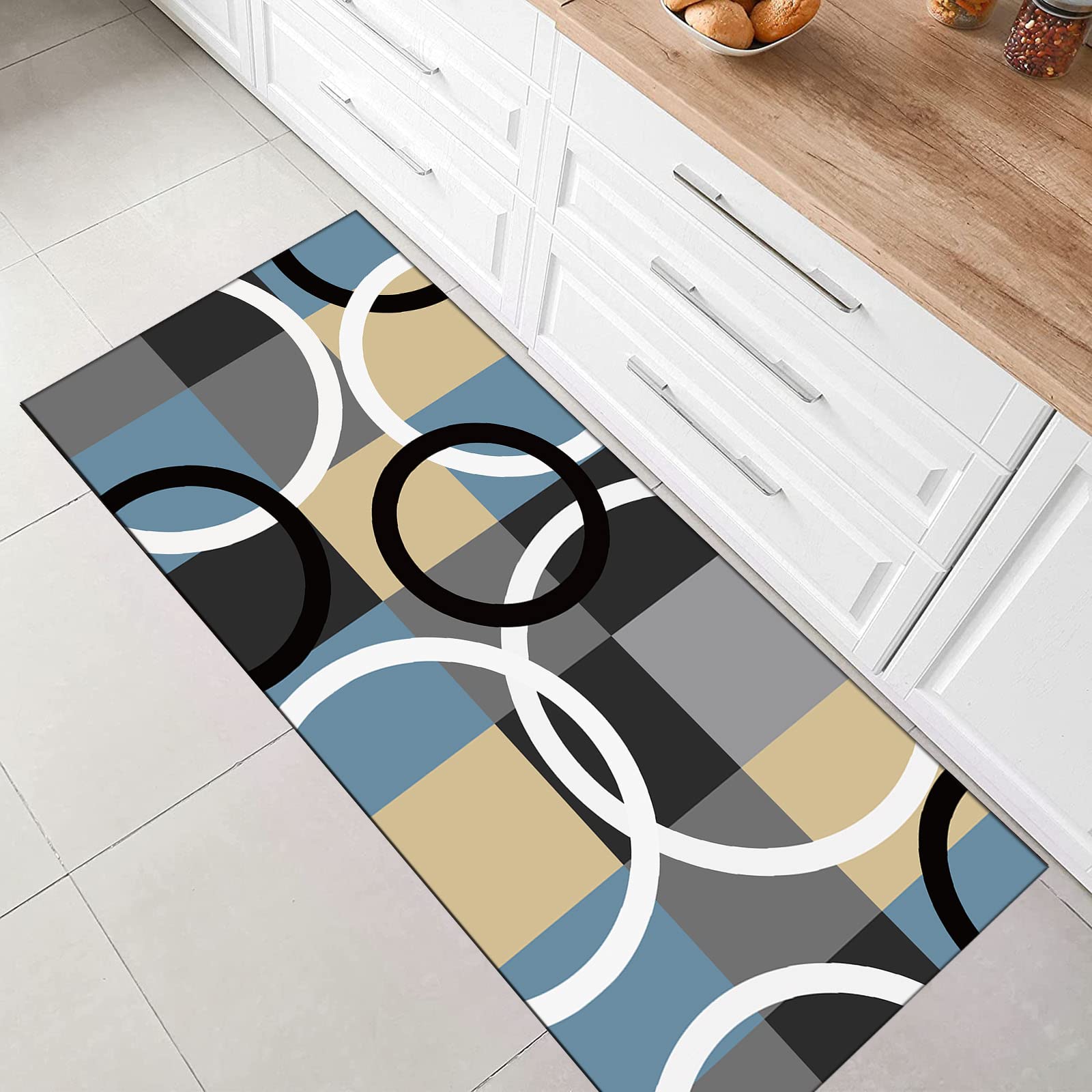 Läufer Teppich für Flur - Rutschfester Teppich für Küche und Wohnzimmer, modernes minimalistisches geometrisches Design, vielseitige Breitenoptionen erhältlich