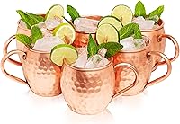 Vista 1 de Moscow Mule - Juego de 6 tazas de cobre 100% puro de grado alimenticio, hechas a mano con acabado martillado lacado, borde redondeado suave, mango