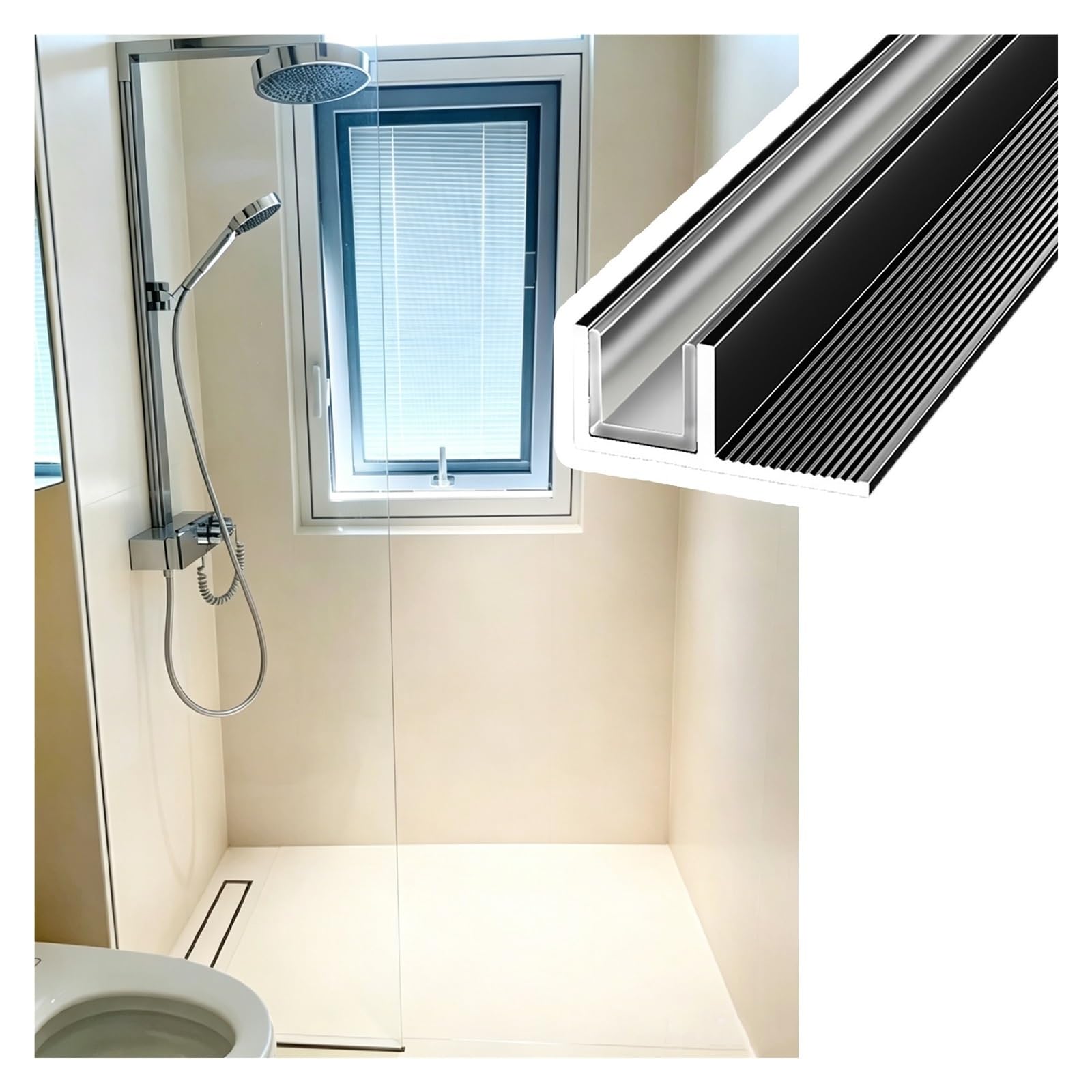 Solid Fixed Shower Glass Panel F Channel, Heavy-Duty Aluminum Alloy, Waterproof Versatile Bath Panels Radius Custom Length(L1.8m(71in) W10mm(25/64in))