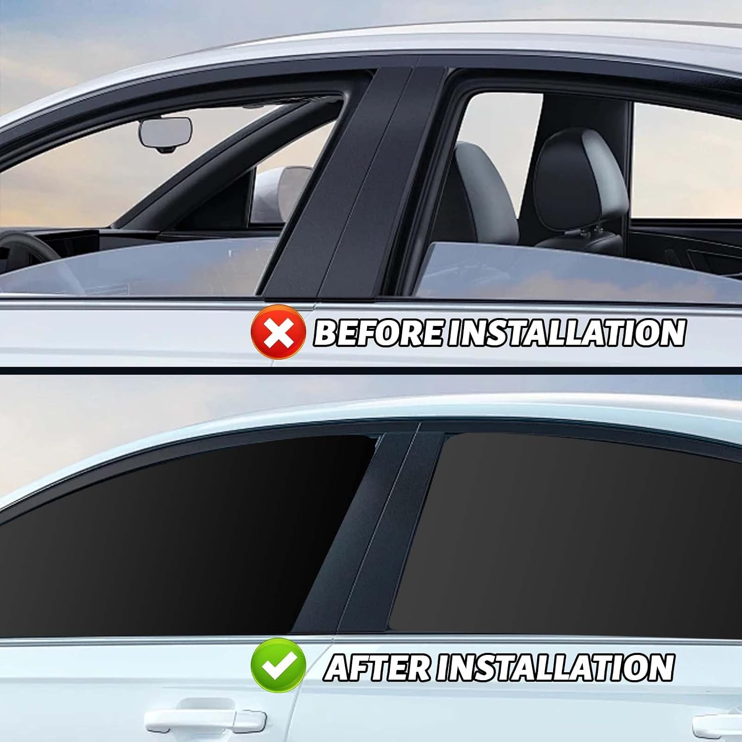 Car Side Window Sun Shade 4PCS, Magnetic Car Privacy Curtains for Side Windows, Heat Insulation Blackout Window Covers for Camping, Breastfeeding, Napping, Universal for Most Vehicles (Black)
