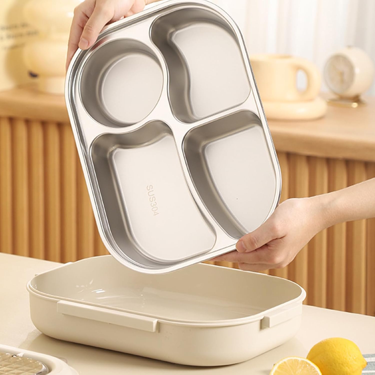 Microwaveable Stainless Steel Insulated Bento Box, Reusable Bento Lunch Box for Kids Adults, All-in-one tableware (5 Compartments(2000ML))