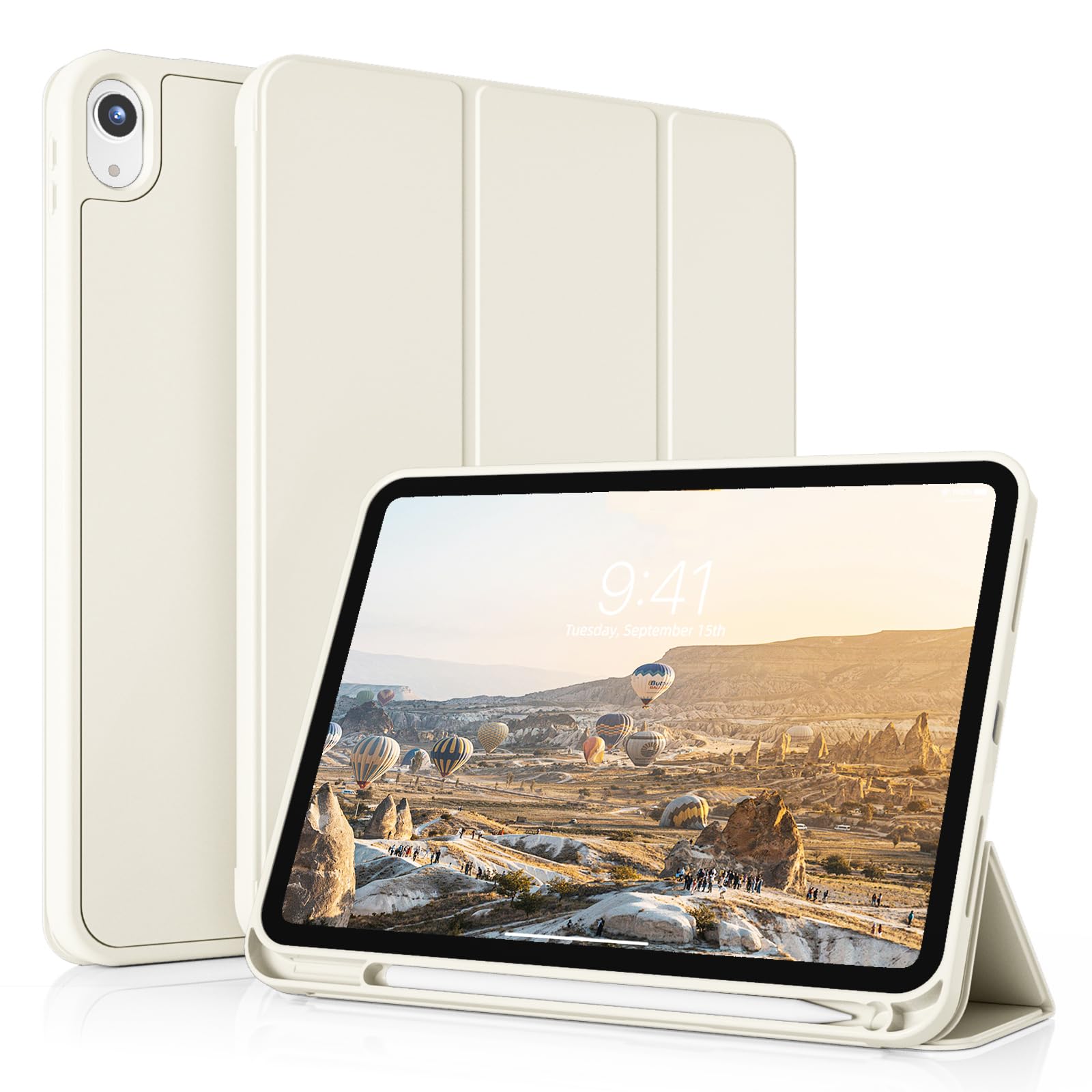 kenke Funda para iPad de 10.9 pulgadas de 10.9 pulgadas 2022, funda delgada con soporte triple y soporte para lápices, cubierta trasera inteligente de TPU suave, apagado y encendido automático, color