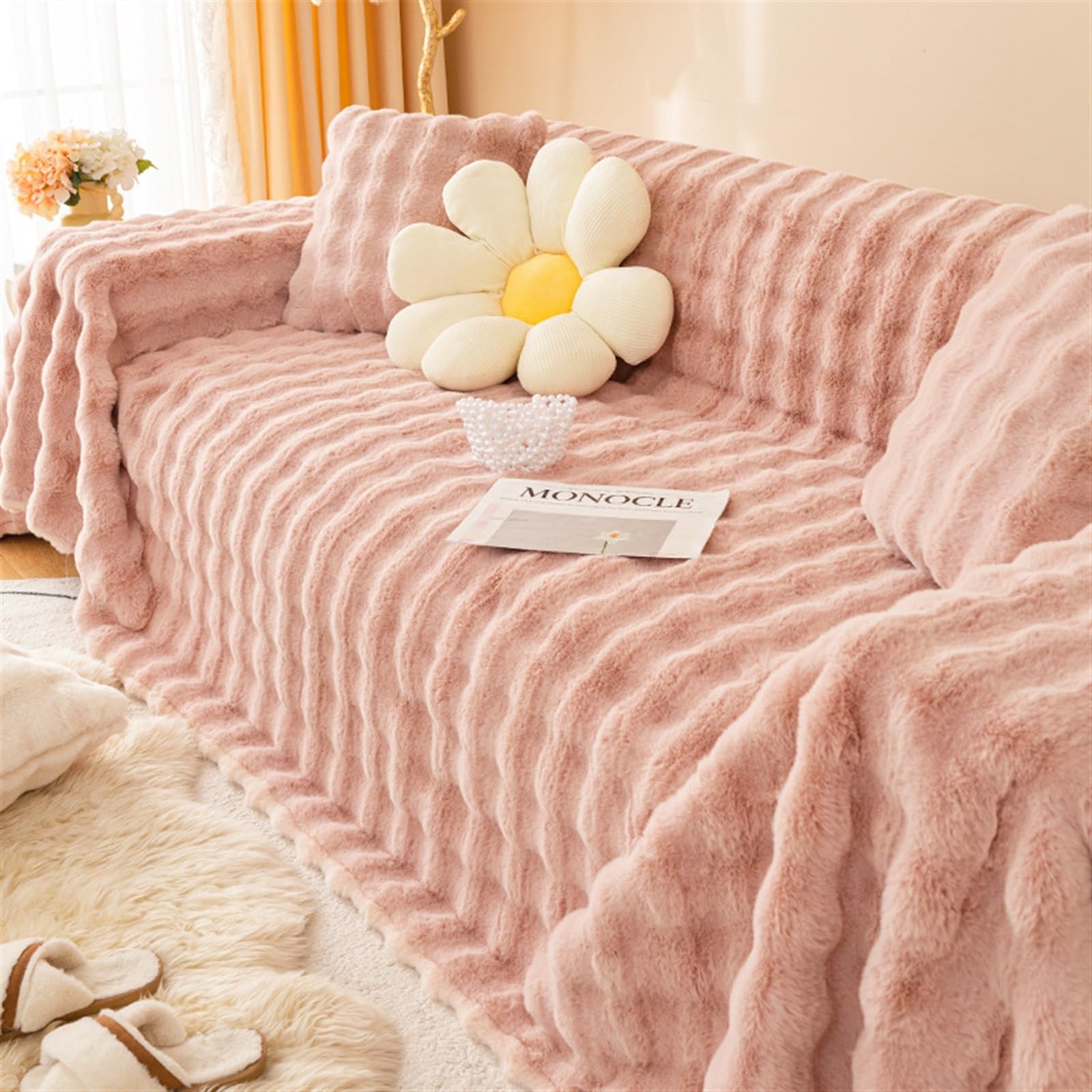 Housse de canapé P lavable en fourrure moelleuse haut de gamme de 180 x 200 cm