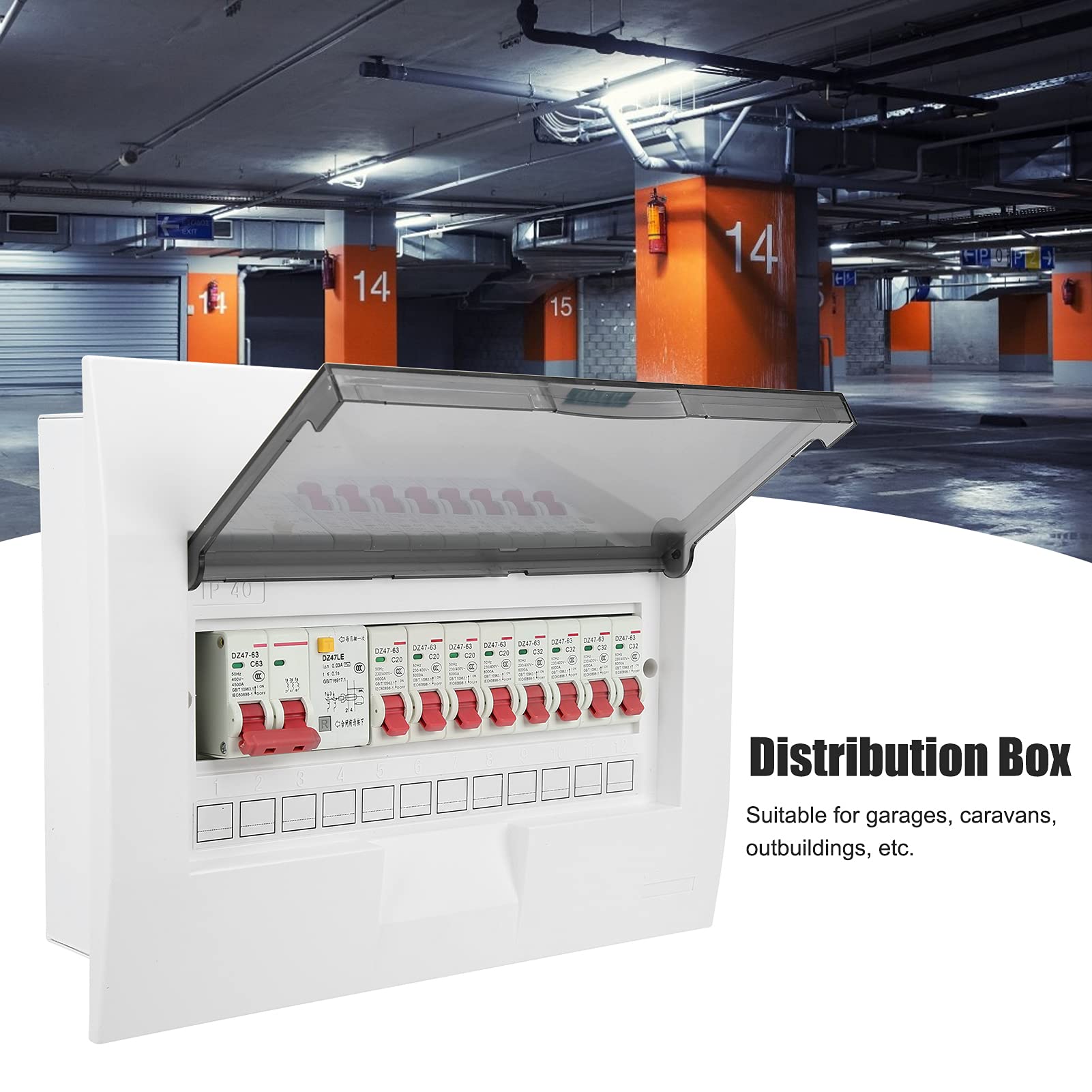 Caja Distribución Eléctrica 8 Vías 2P 63A, Cuadro Eléctrico 230/400V con Protección Diferencial, Cubierta Transparente IP65 para Instalaciones Industriales y Residenciales