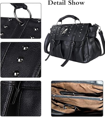 Miniatura 4 de Fivelove - Bolso de hombro con asa superior para mujer, con remache, tamaño mediano, bolso de mano