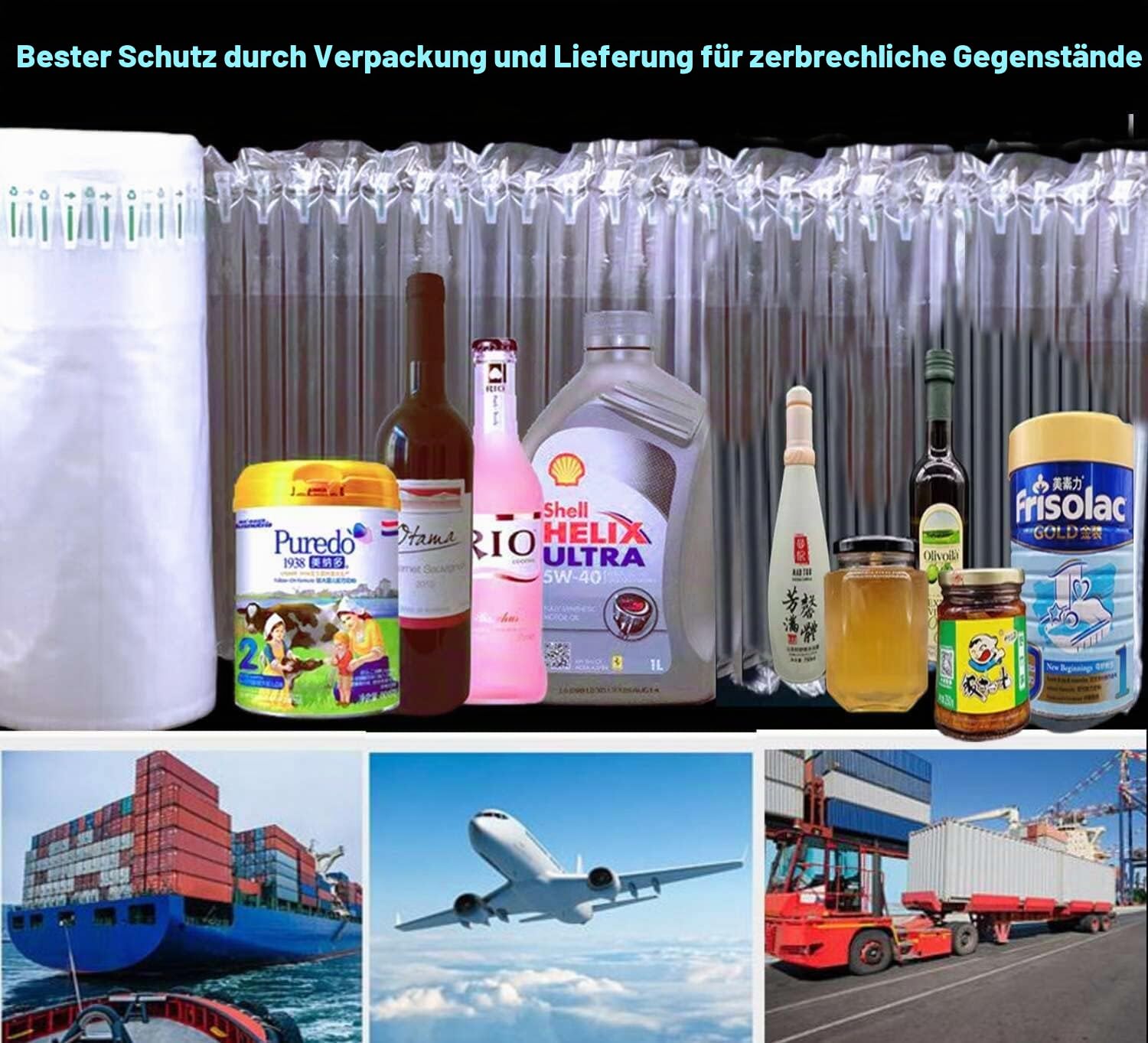 Luftpolsterfolie, aufblasbare Luftsäulenverpackung, große Luftpolsterrolle für schwere Beanspruchung, Versandbedarf für Online-Shop, Umzugsverpackungsrolle (transparent, 30cm x 50 m)