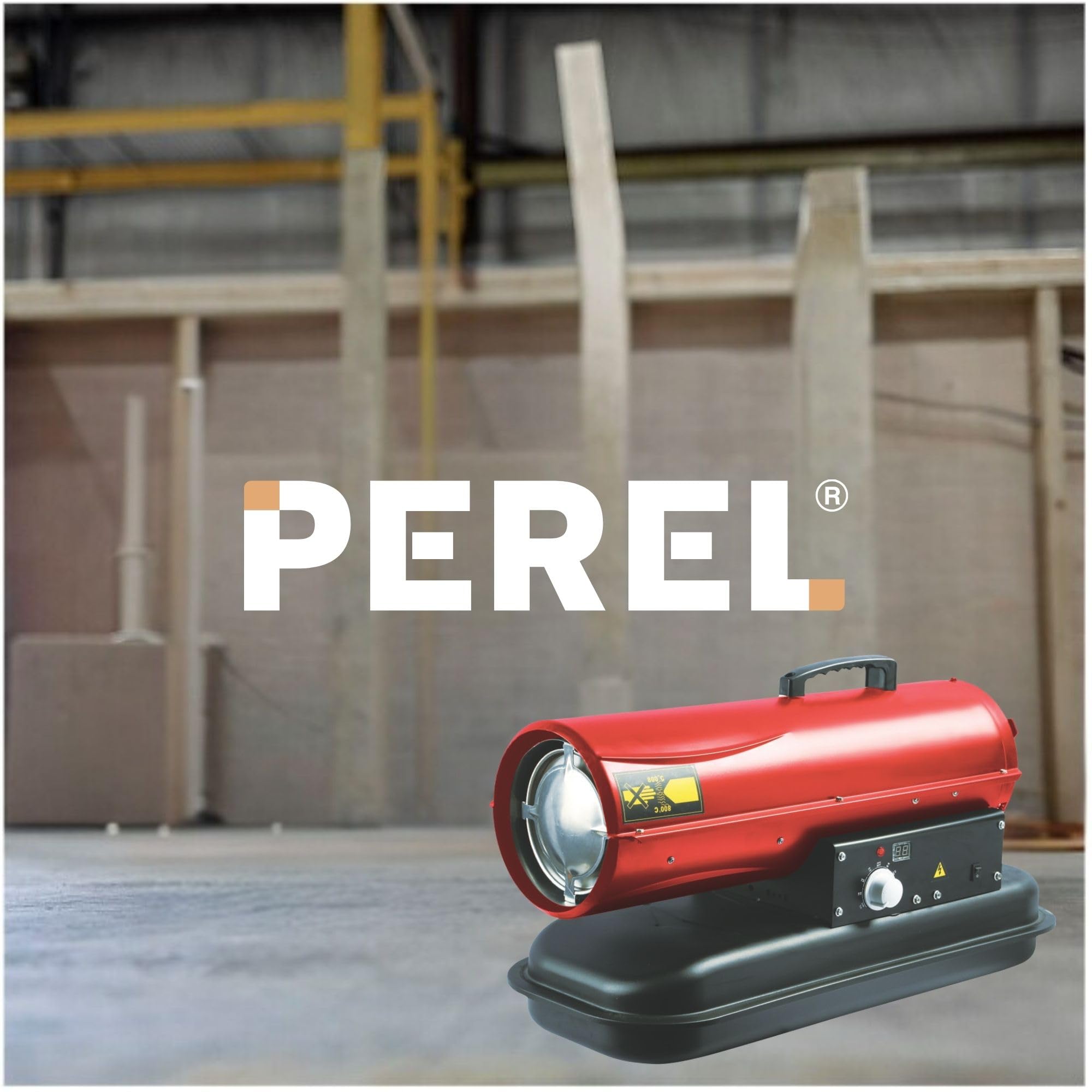 Perel - Calefacción de aire pulsado diésel/keroseno, para interiores y exteriores, calefacción portátil para obras de construcción, talleres, garajes y espacios industriales, bajo consumo de