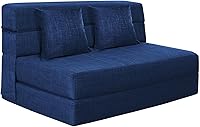 NIGOONE 60 Inch Queen Folding Sofa Bed Memory Foam Futon with Washable Cover & Pillows, Dark Blue Convertible Couch for Living Room