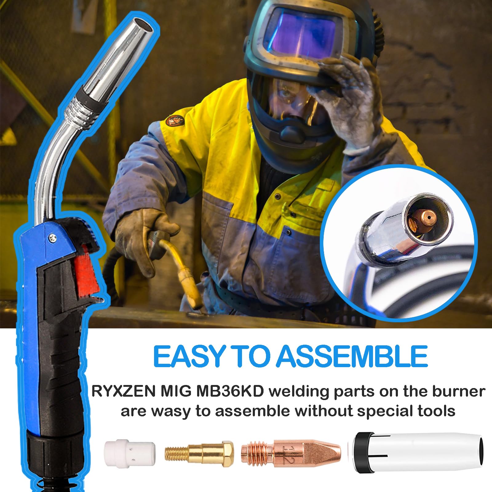 10 Piezas Accesorios de Soldadura Consumibles de Máquina de Soldadura Accesorios MIG MB36KD 1,2mm M8 Boquilla de Gas de Contacto del Soplete de Soldadura para Antorcha Punta de Guía de Alambre