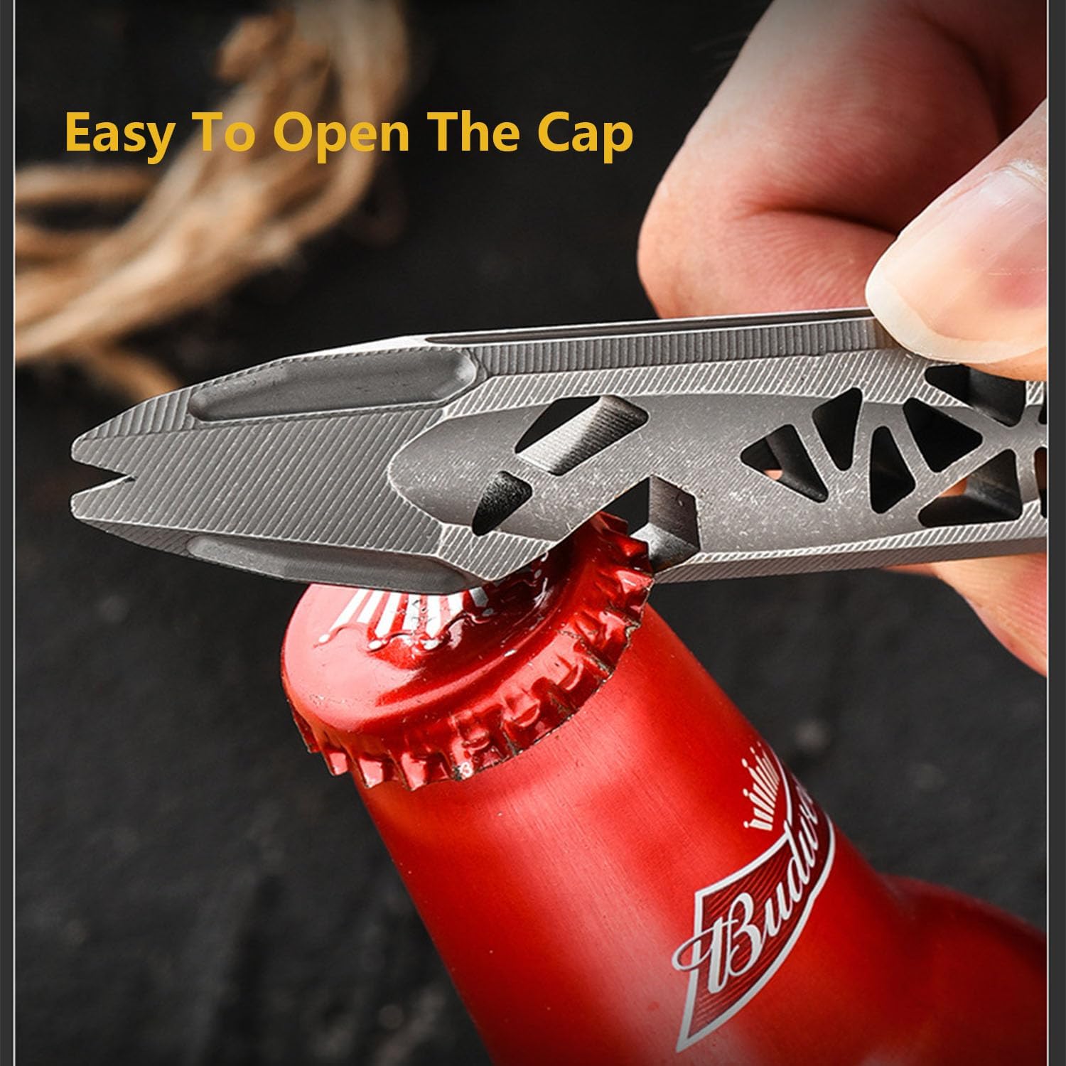 RIYI Titanium EDC pry bar, bottle opener keychain outdoor tool, multifunctional pocket pry bar, portable multifunctional tool. (Black)