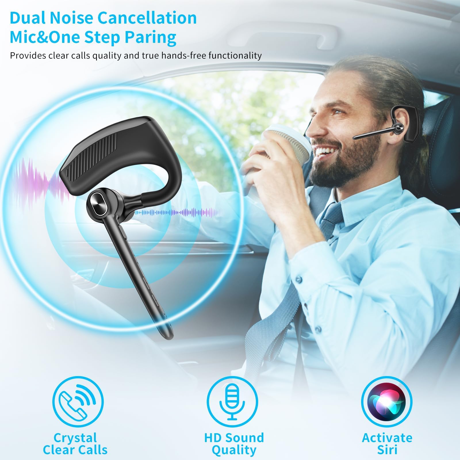 Auricolare Bluetooth senza fili con microfono 180 ore di riproduzione 1000 mAh Custodia di ricarica wireless vivavoce auricolare singolo auricolare display a LED per iPhone Android Cellulari PC