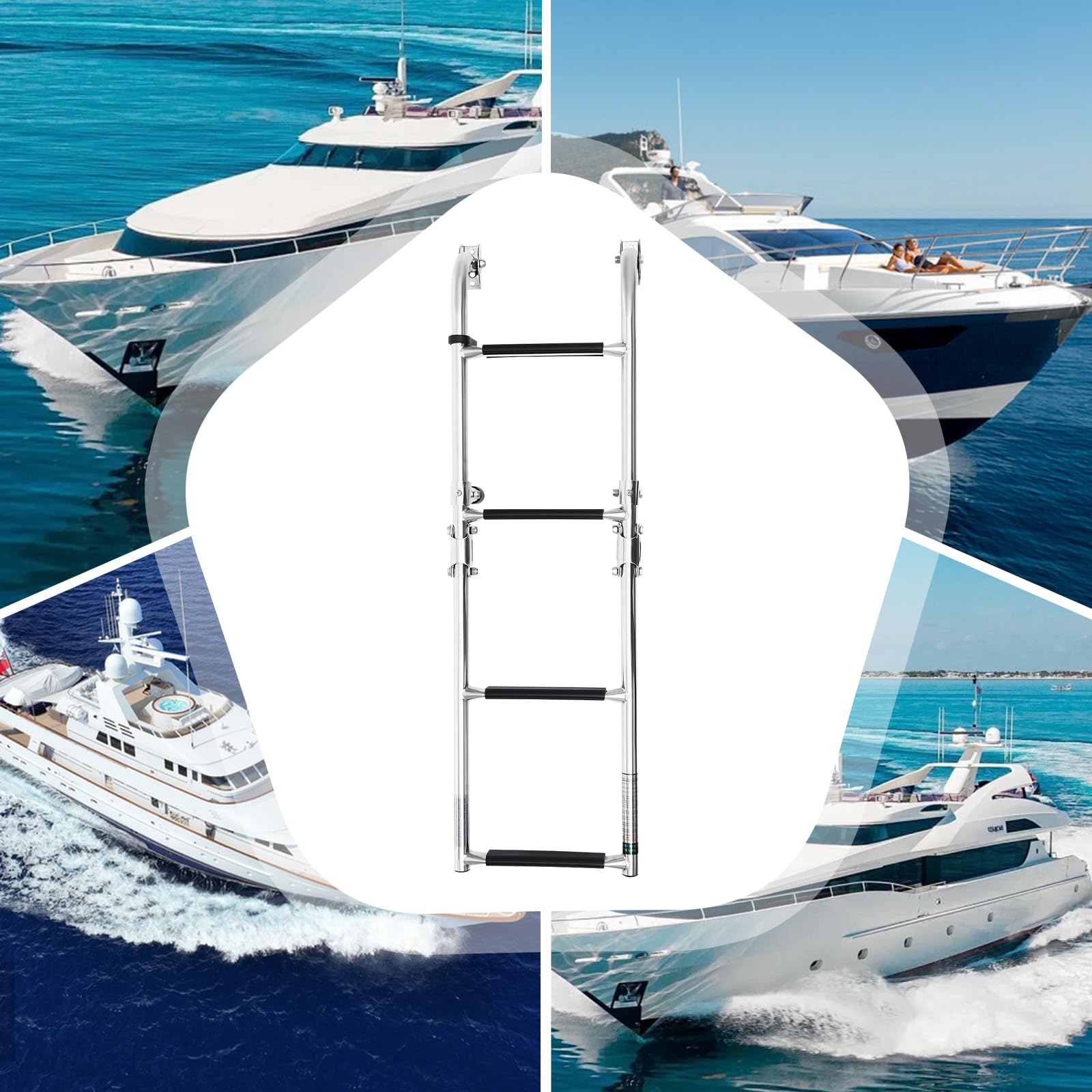 Scala per barca a 4 gradini, scala pieghevole con capacità di carico 136 kg, scala da bagno in acciaio inossidabile per yacht fuoribordo, barche da pesca, piscine
