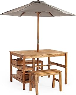 Martha Stewart Kids Outdoor Craft Table, Benches & Umbrella Set: Acacia ...