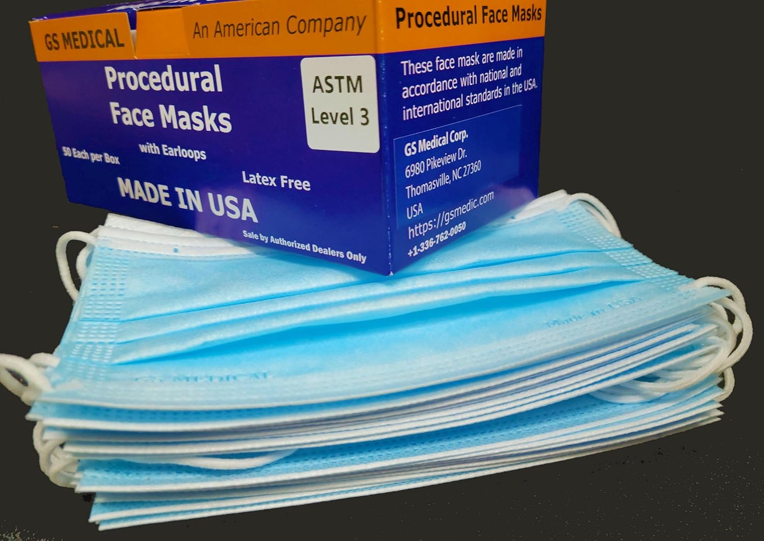 ASTM Level 3, GS Medical, Disposable Face Mask, MADE IN USA, 3 Layer