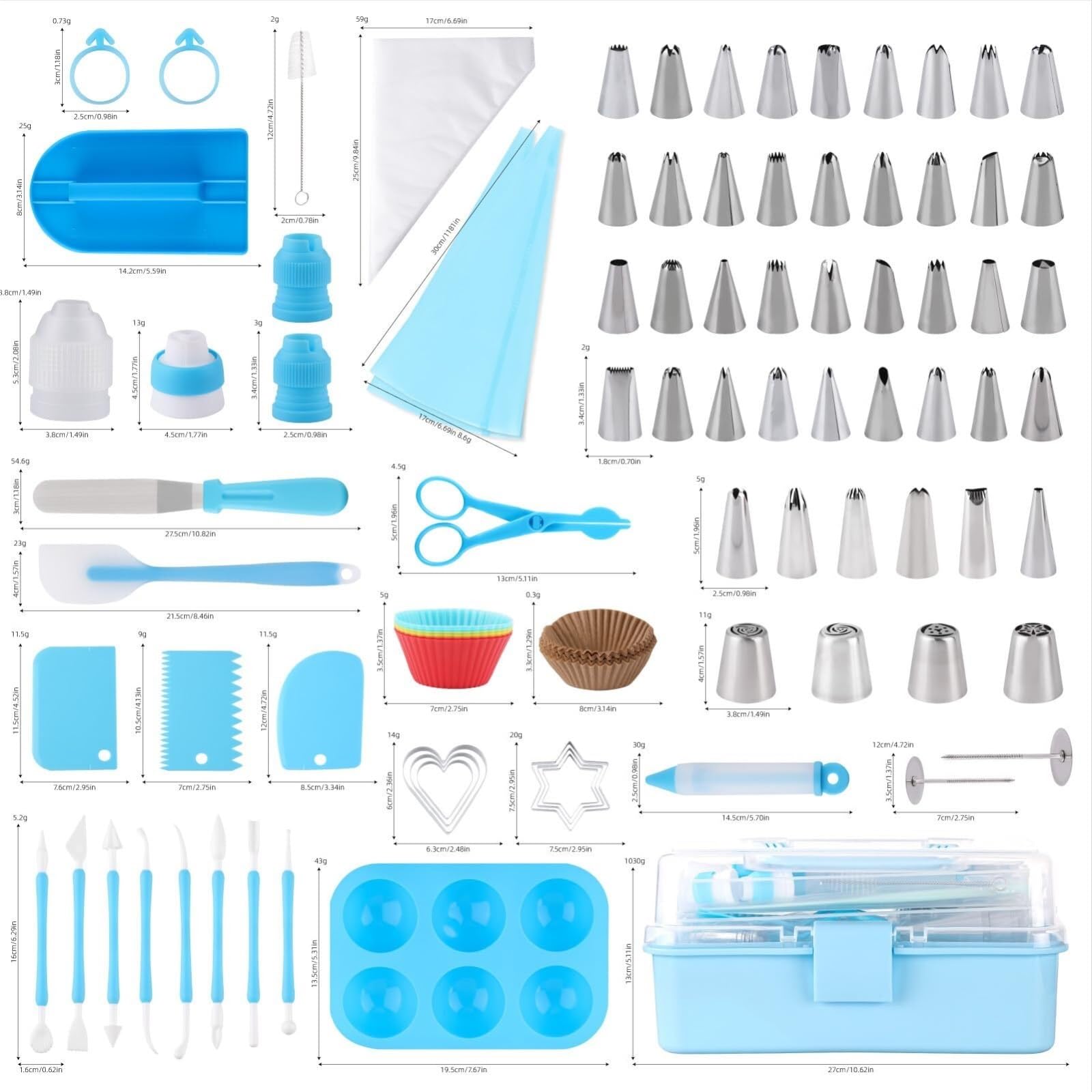 douille patisserie Kit de 138 accessoires de décoration de gâteaux, comprenant des poches à douille et des douilles, rose Décoration(Blue (236 PCS))