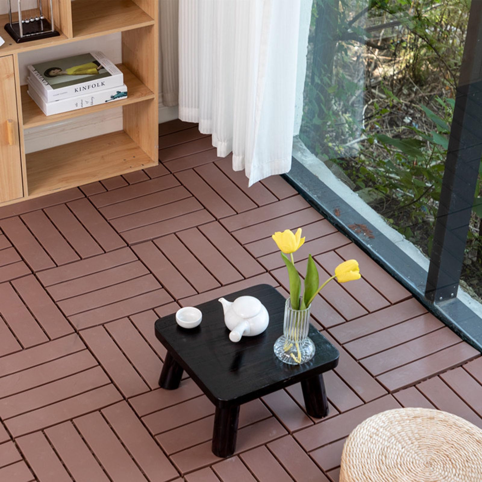 EPANO LXXW Pavimento WPC Incastro Pavimentazione in plastica ad Incastro for Ponti, Cortili, Giardini, percorsi, balconi, portici, tetti, 6 Pezzi per Giardino, Patio, Terrazza, Balcone(Brown)