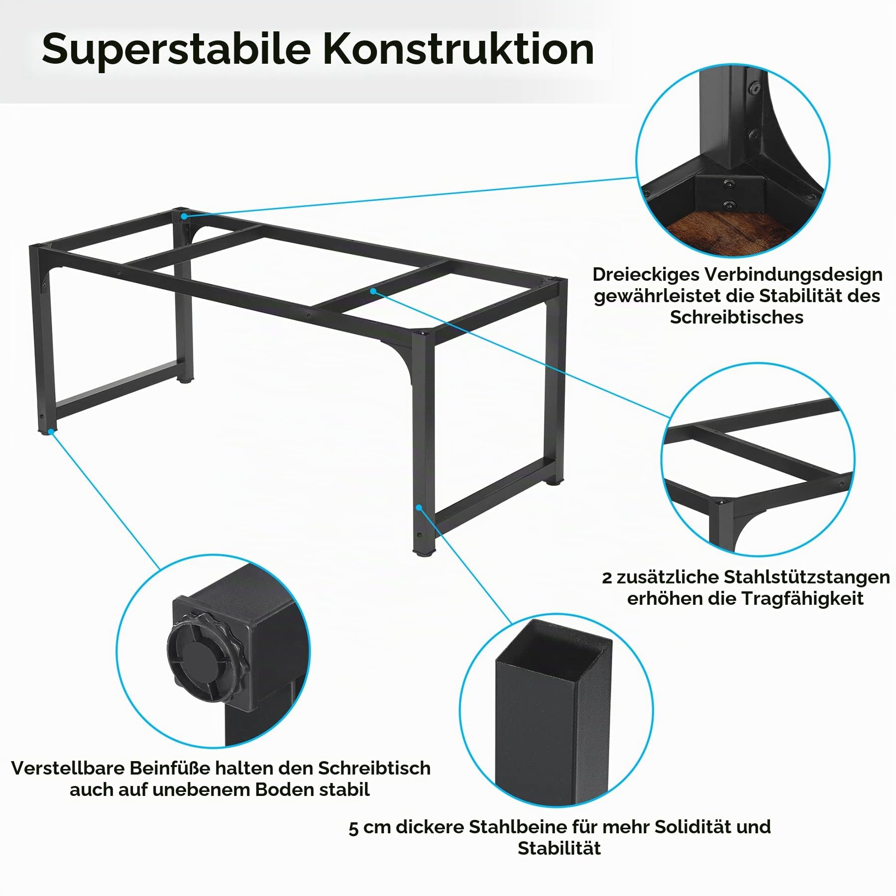Tribesigns Schreibtisch, 160 x 80 cm großer Computertisch, Bürotisch, für Arbeitszimmer, Arbeitsstation für das Heimbüro, Moderner Einfacher Stil, Vintagebraun-Schwarz