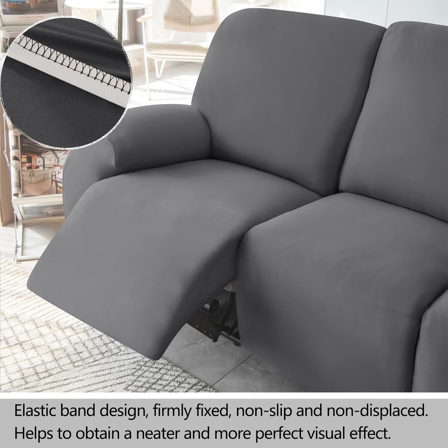 Stretch Recliner Chair Cover, Recliner Slipcover 3 Seater, Sofa Cover Slipcover Couch Covers, Non-Slip Soft Recliner Chair Protector (Dark Grey,3 Seater)
