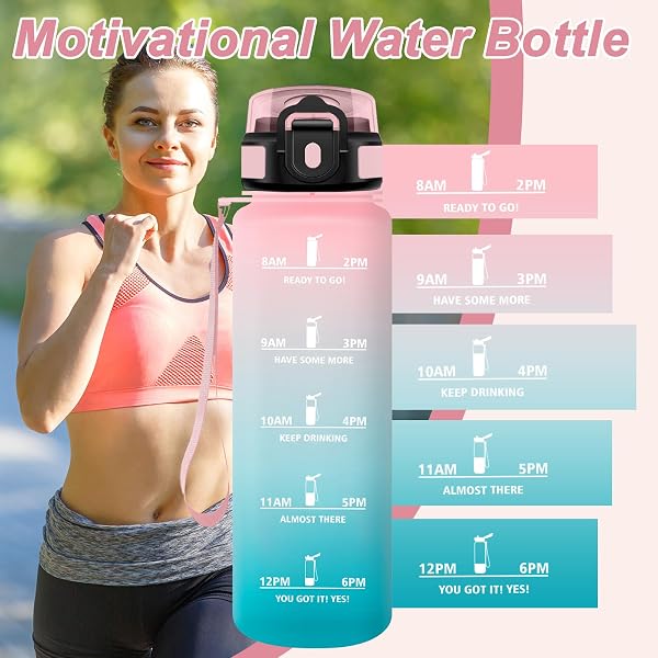 JAPORIA Gourde Sport 1L, Gourde Réutilisable, Bouteille d'eau avec Paille, Bouteille sans BPA pour l'école, Bureau, Sport, Yoga, Fitness - 4