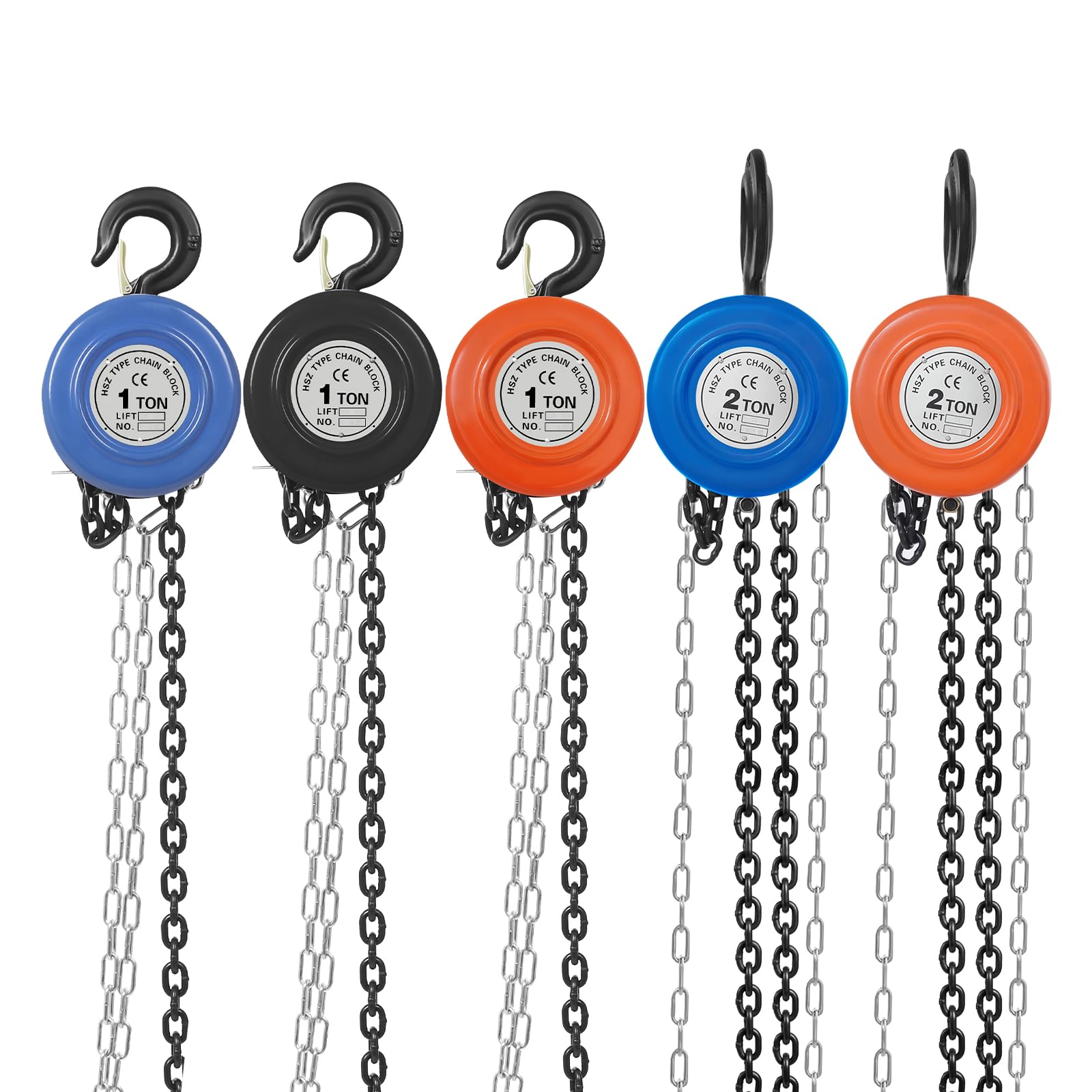 Paranco a catena a mano, 2T/1T, 2,9 m, altezza di sollevamento, paranco manuale, per foreste e officina in occasioni, gancio girevole a 360° (blu, potenza di sollevamento: 2T)