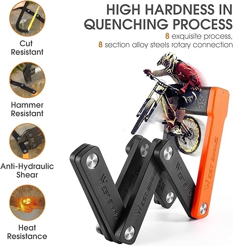 Miniatura 3 de Cerradura de bicicleta plegable compacta con 3 llaves, cerraduras de seguridad antirrobo de 2.06 pies, cerradura de cadena de seguridad de bicicleta