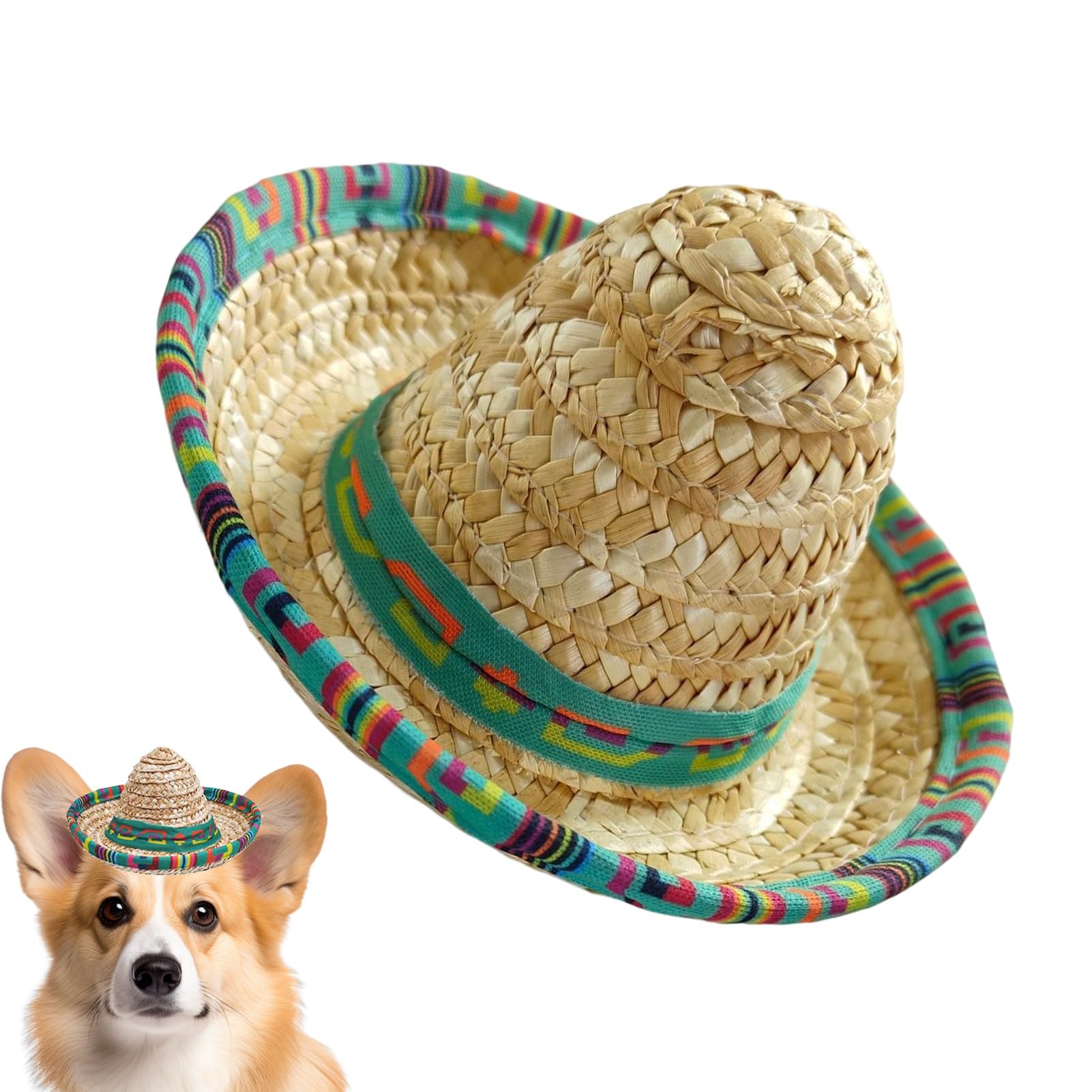 Mini Sombreros - Woven Mexican Hats for Party,Wide-Brim Headband for Outdoor Costume Celebrations Pet Children Dog Birthday Kids