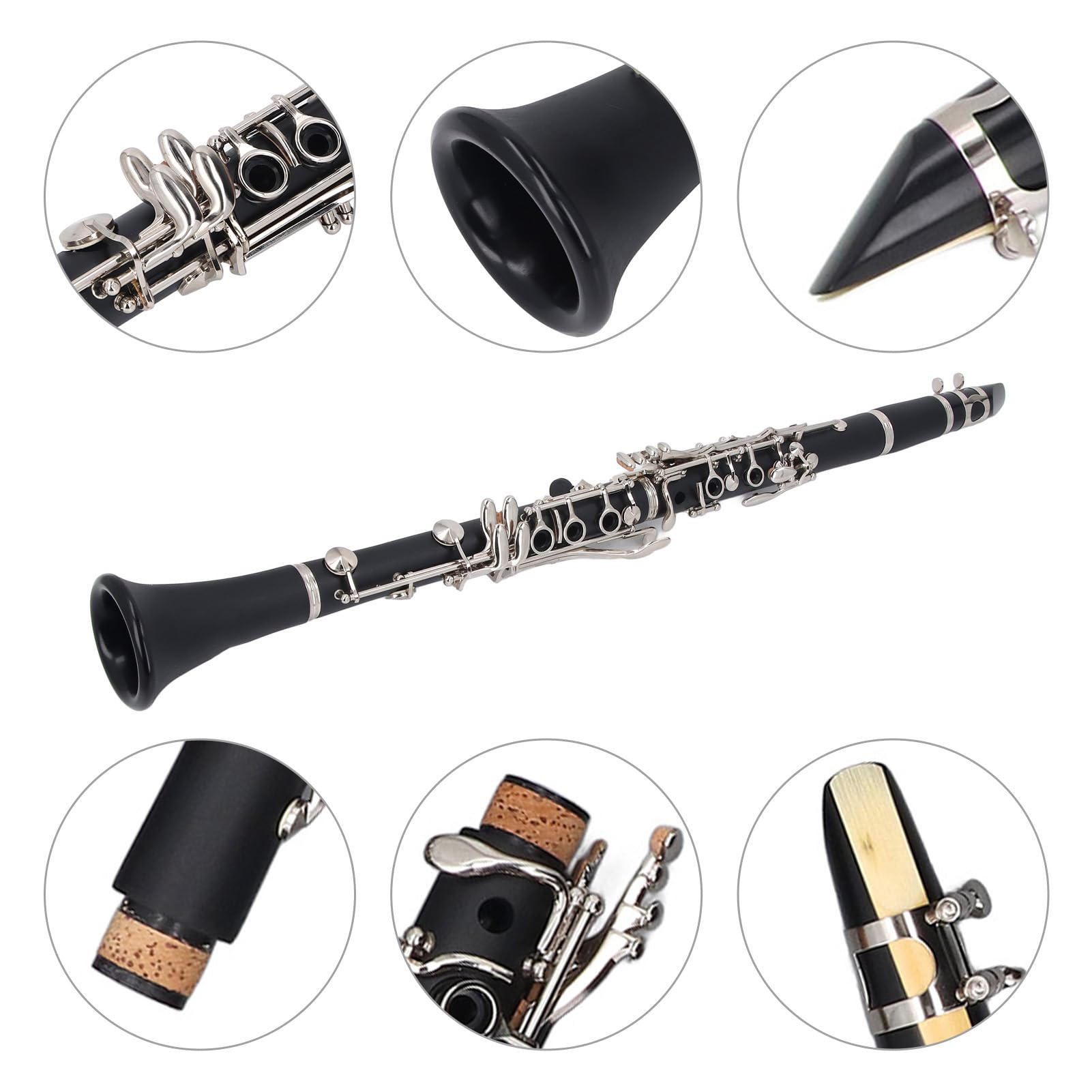 KIMISS Clarinete Plano en Sib para Principiantes, Práctica de Instrumentos de 17 Teclas, Diseño Ligero de Plástico de Ingeniería