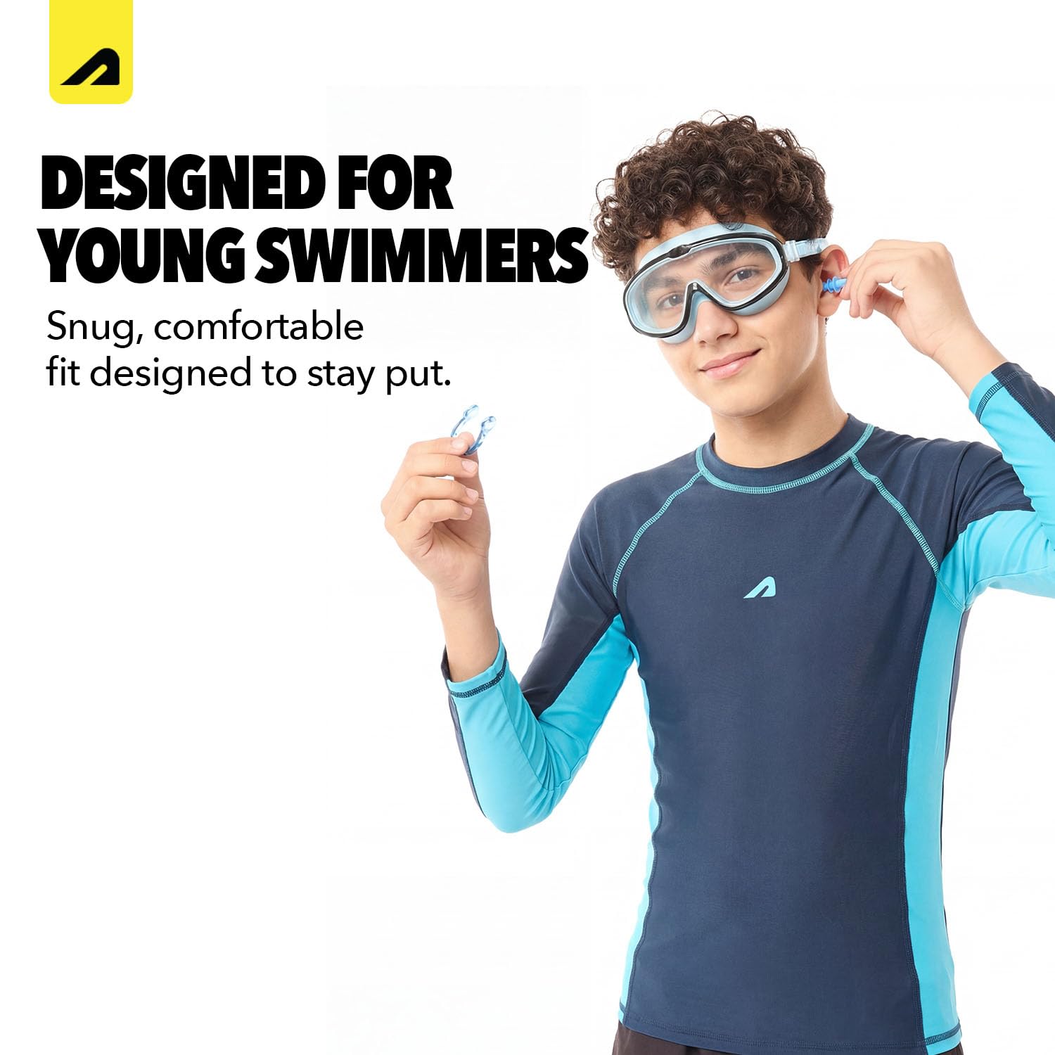 Boldfit Swimming Goggles for Kids, Boys With Adjustable Strap, UV Protection, Antifog Goggles for Swimming Girls Air Tight with Free Ear & Nose Plug - Blue Black 2