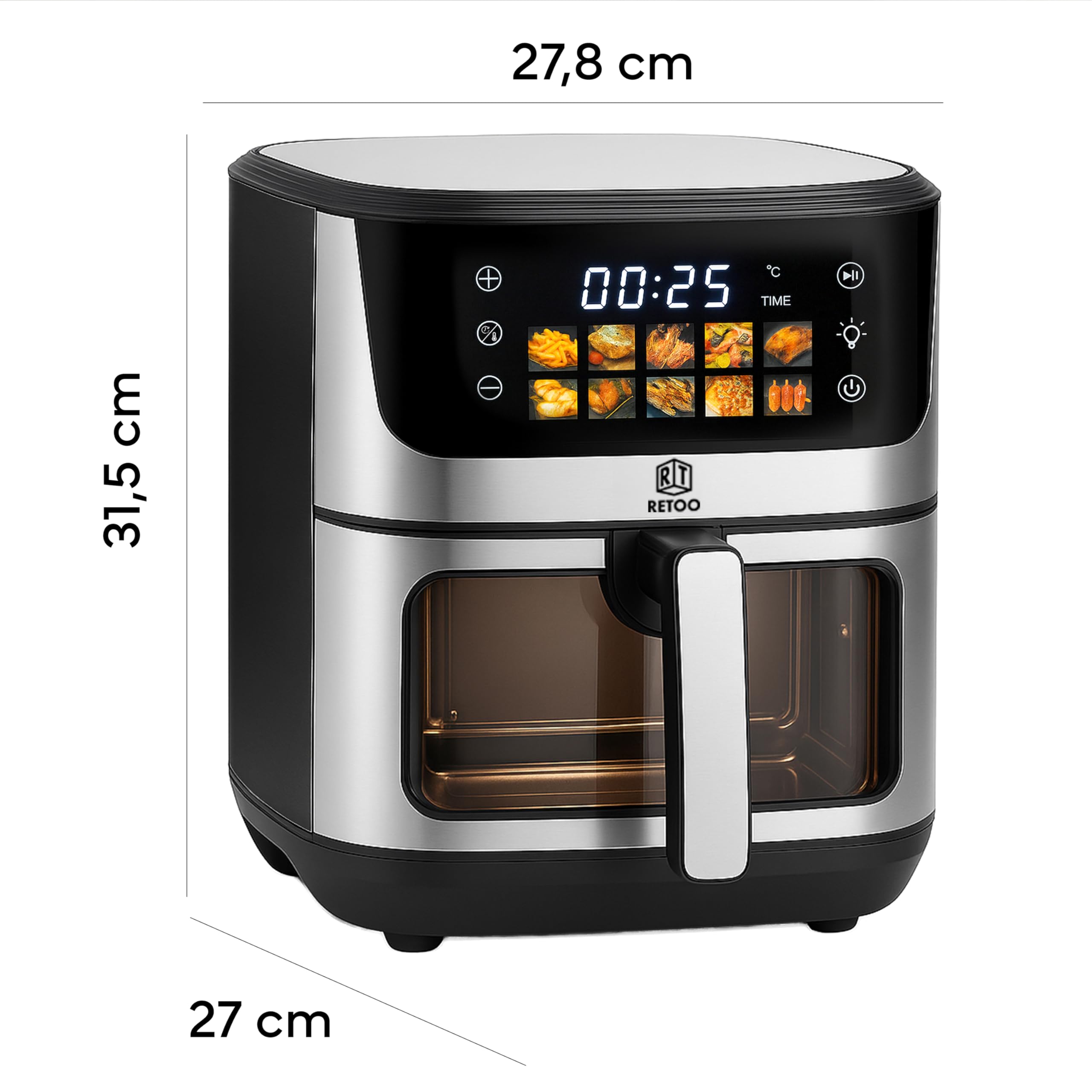 Retoo Frytkownica na gorące powietrze, 5,5 l, 1500 W, 7 programów, frytkownica na gorące powietrze, maks. 200°C, do 90% mniej tłuszczu, touchpad, frytkownica bez oleju, dieta i cyfrowa, wykończenie ze