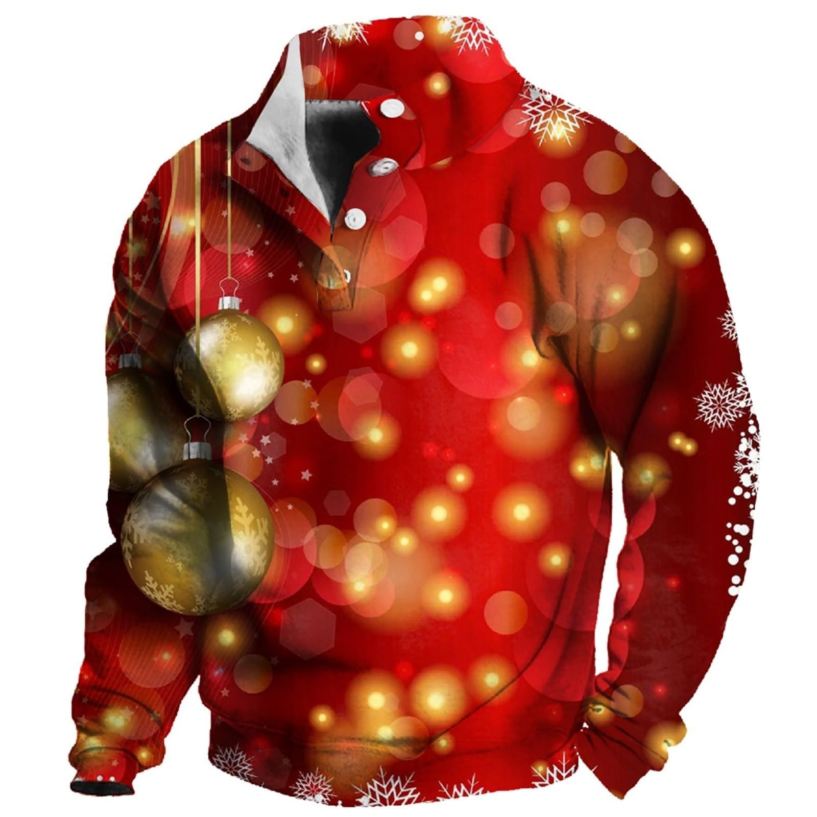 Men's Christmas Sweatshirts Trendy Snowflake Graphic Print Sweatshirt Stand Collar Long Sleeve Clothing