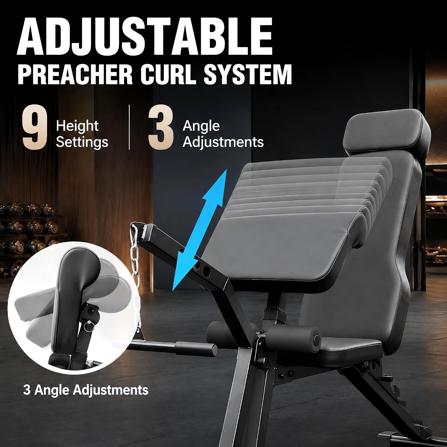 BARWING Multi-Function Adjustable Weight Bench with Leg Extension and Curl, Preacher Curl Attachment, Incline Decline Bench Press for Home Gym, 1500LB Heavy Duty Workout Bench