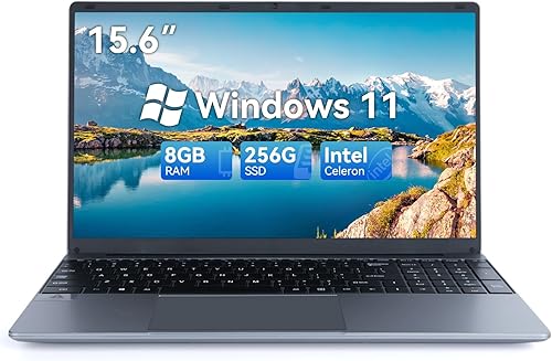 Computadora portátil de 15.6 pulgadas, portátil de 8 GB de RAM, SSD de 256 GB, pantalla IPS de 1366 x 768, procesadores Intel Celeron N5095, Windows