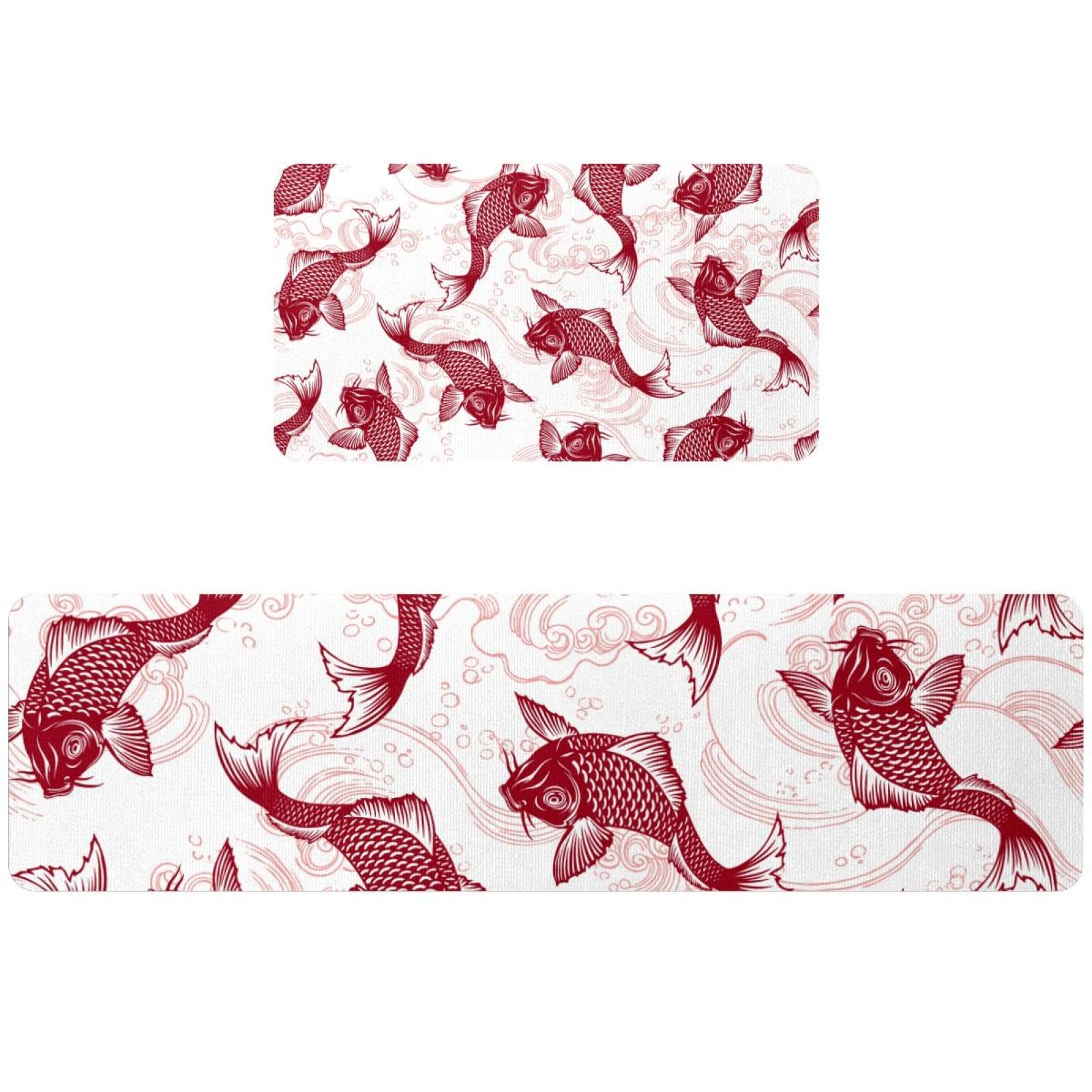 Tapete de cocina de peces y olas decorativo, alfombrilla absorbente para pasillo de lavado