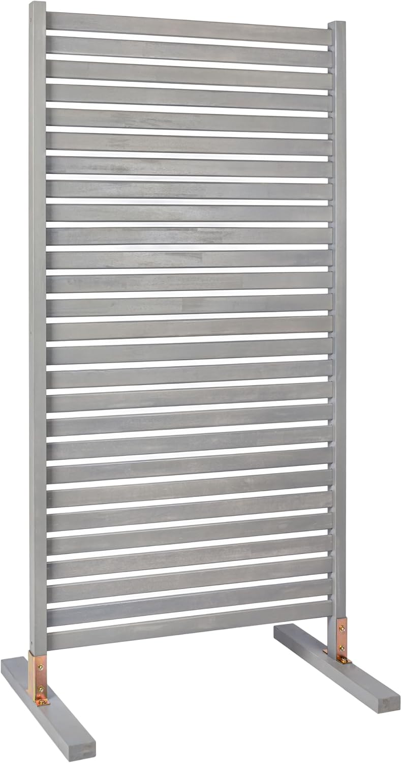 JONATHAN Y Solana 36" W x 74" H Coastal Transitional Acacia Wood Slat Indoor/Outdoor Single Panel Room Divider, Gray Wash (DVR2000B)