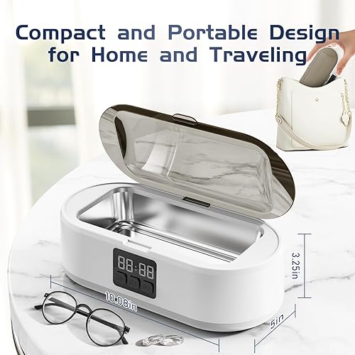 Miniatura 6 de Ultrasonic Jewelry Cleaner, 700ML Professional Ultrasonic Cleaner with 3 Modes Digital Timer, Portable Sonic Jewelry Cleaner Machine Clean Pod for