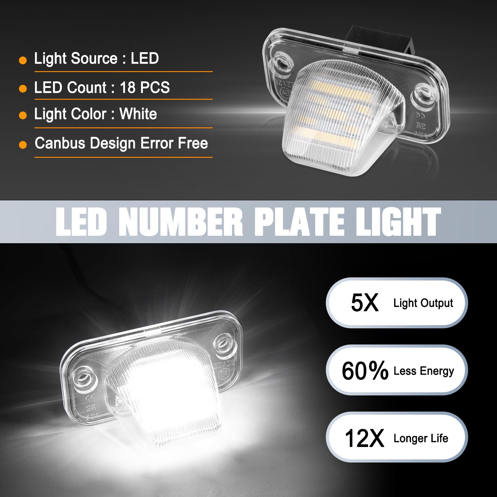 FOR VW T5 T5.1 T6 T6.1 Caddy 3 4 Passat White LED Number Plate Units