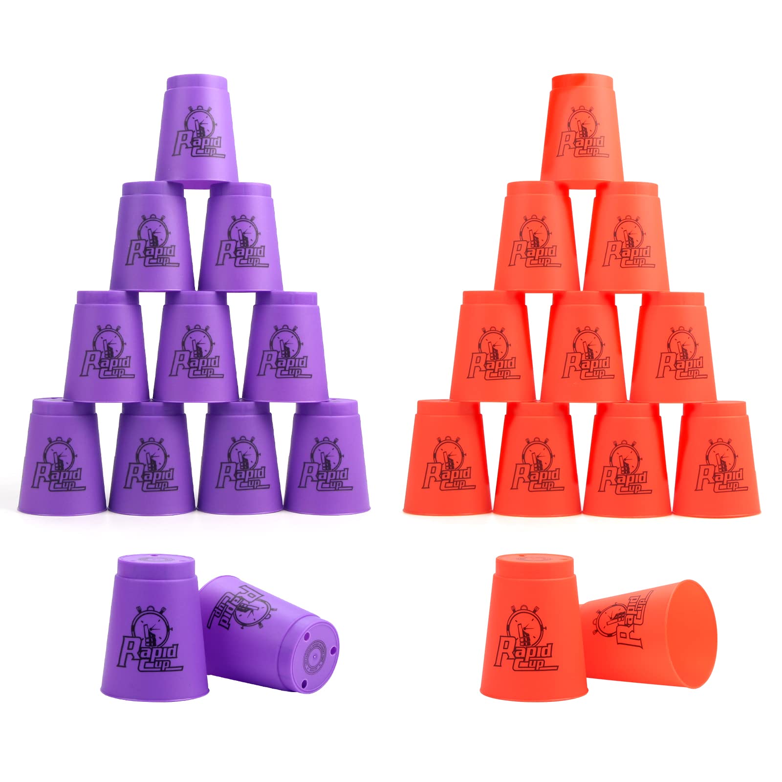 Manrock Speed Stacking Cups,24 Pcs Plastic Sport Stacking Set Quick Stack Cups Training Game for Kids Travel Family Party Challenge Competition (Red&Purple)