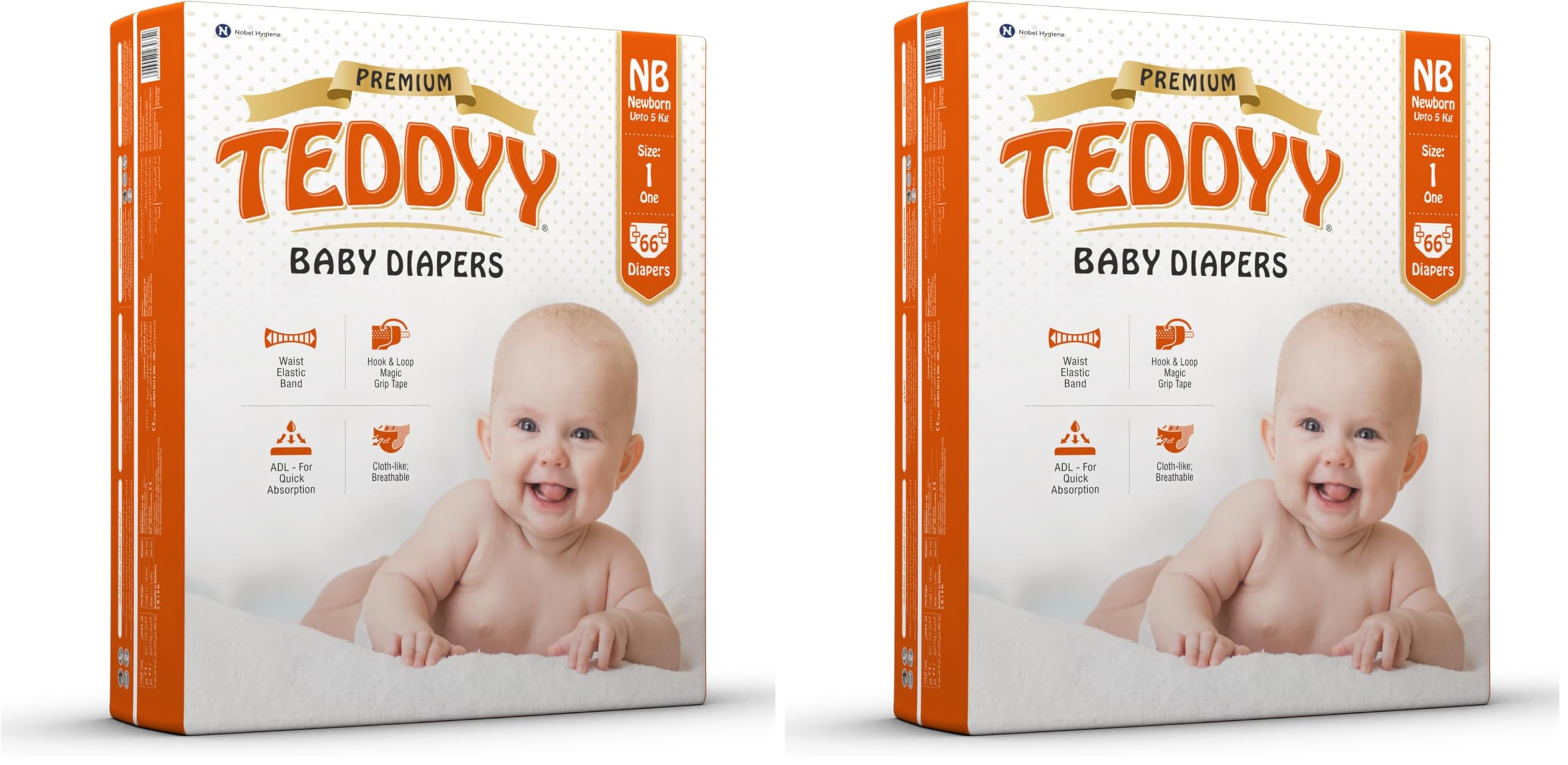TEDDYY Baby Diapers Tapes Arabic Premium New Born 66 Count (Pack of 2), 2-5 kgs, High Absorbency, Anti - Bacterial-image-46
