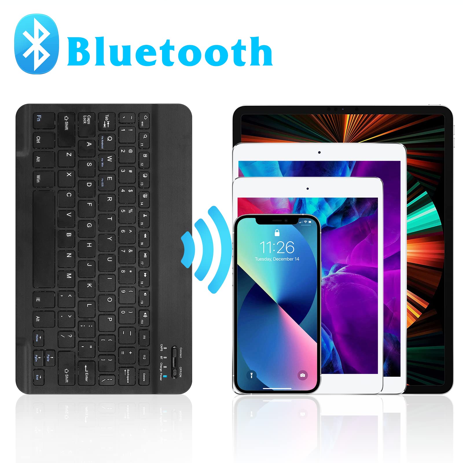 Tastiera Bluetooth Slim Wireless Per IPad, Android, PC – Layout UK Argento E Bianco
