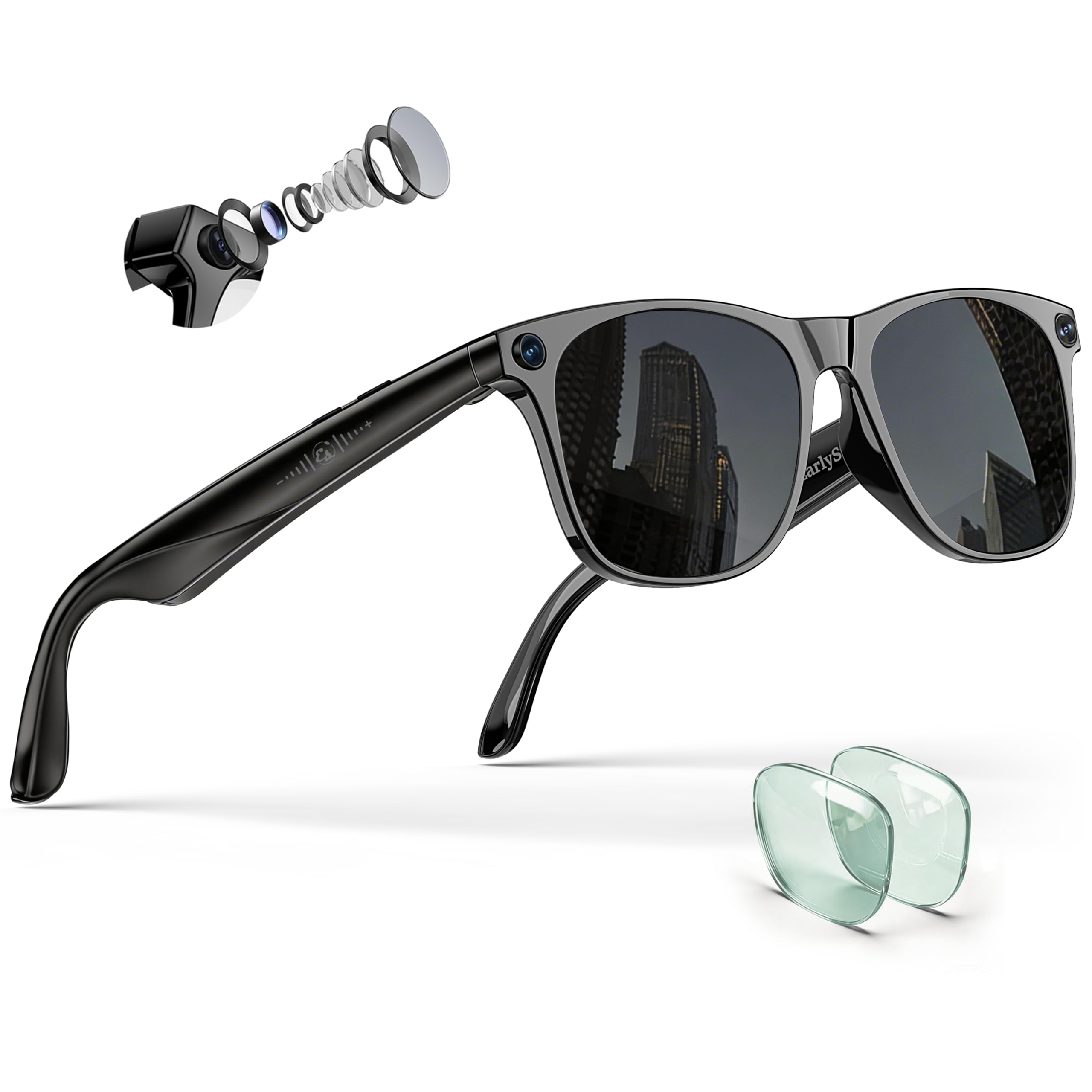 Photo 1 of EarlySincere 4K Camera Glasses with ChatGPT AI, Polarized Lenses + Extra Photochromic, EIS Anti-Shake Video Recording, Open Ear HiFi Audio, Ideal for Driving & Vlog
