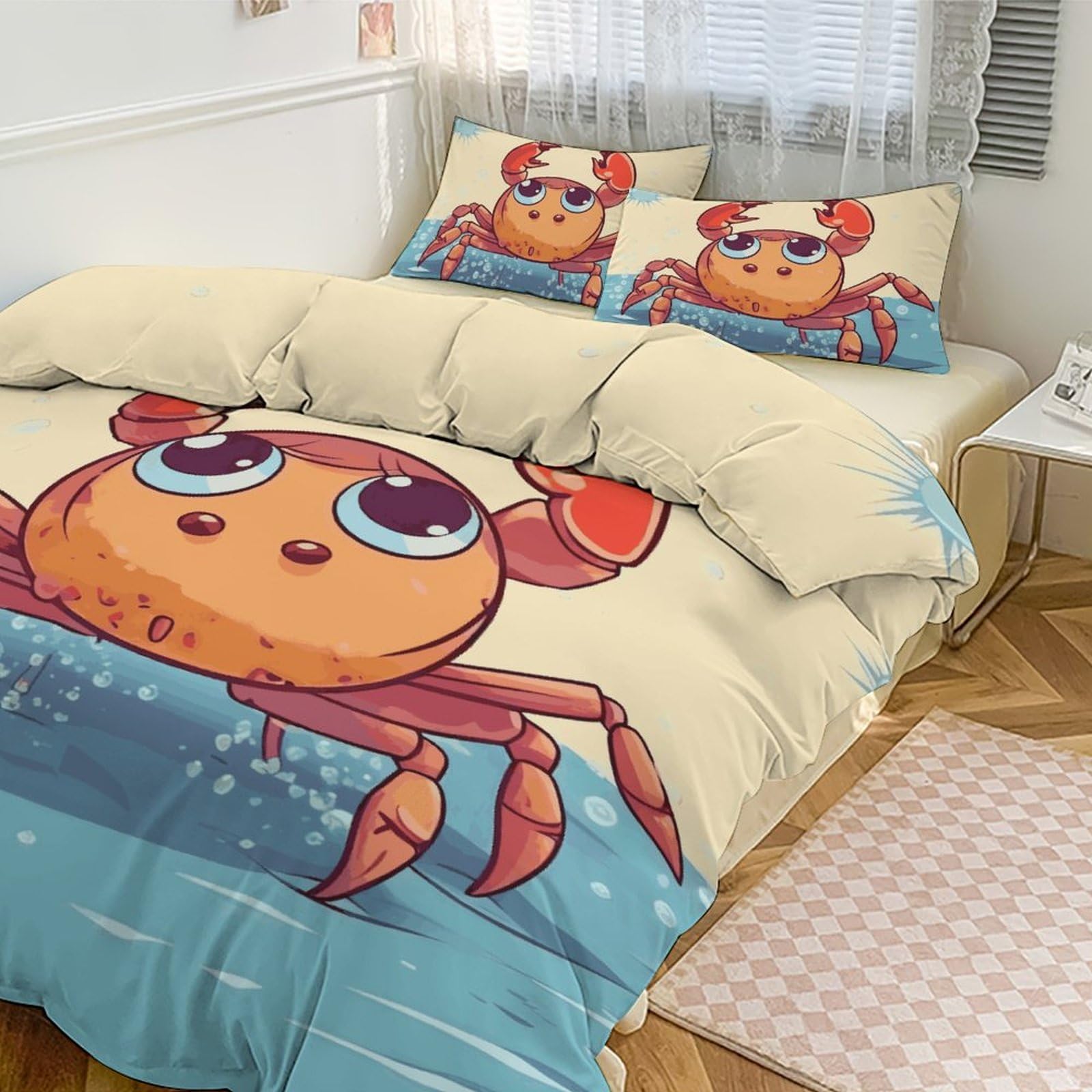Housse de couette anti-transpiration pour grand lit d'été motif crabe