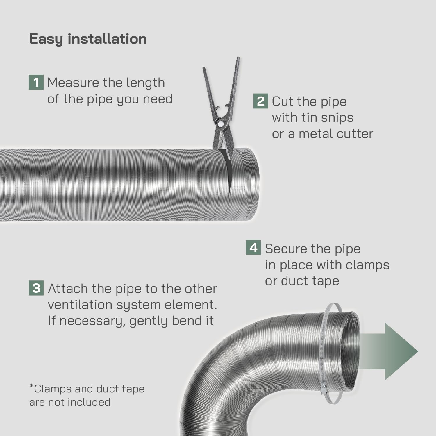 Vent Systems diameter 100 mm, 1.5 m / diameter 4-5ft Round Flexible Aluminium Hose Pipe - Image 4