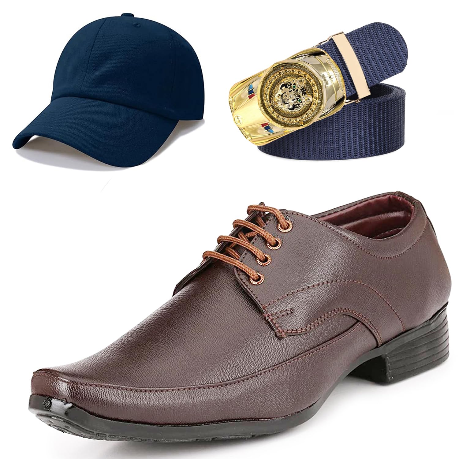 Formal Shoes with Free Base Ball Cap & Free Belt Combo for Men & Boys Brown-image-41