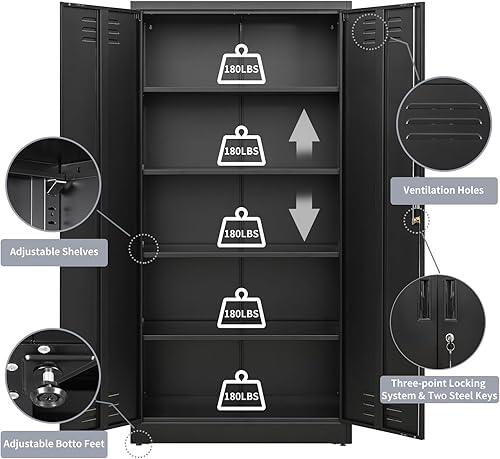 Miniatura 4 de TaskStorz Armario de almacenamiento de metal de 71 pulgadas con puertas de bloqueo y estantes ajustables, gabinete SnapIt de acero, gabinete de