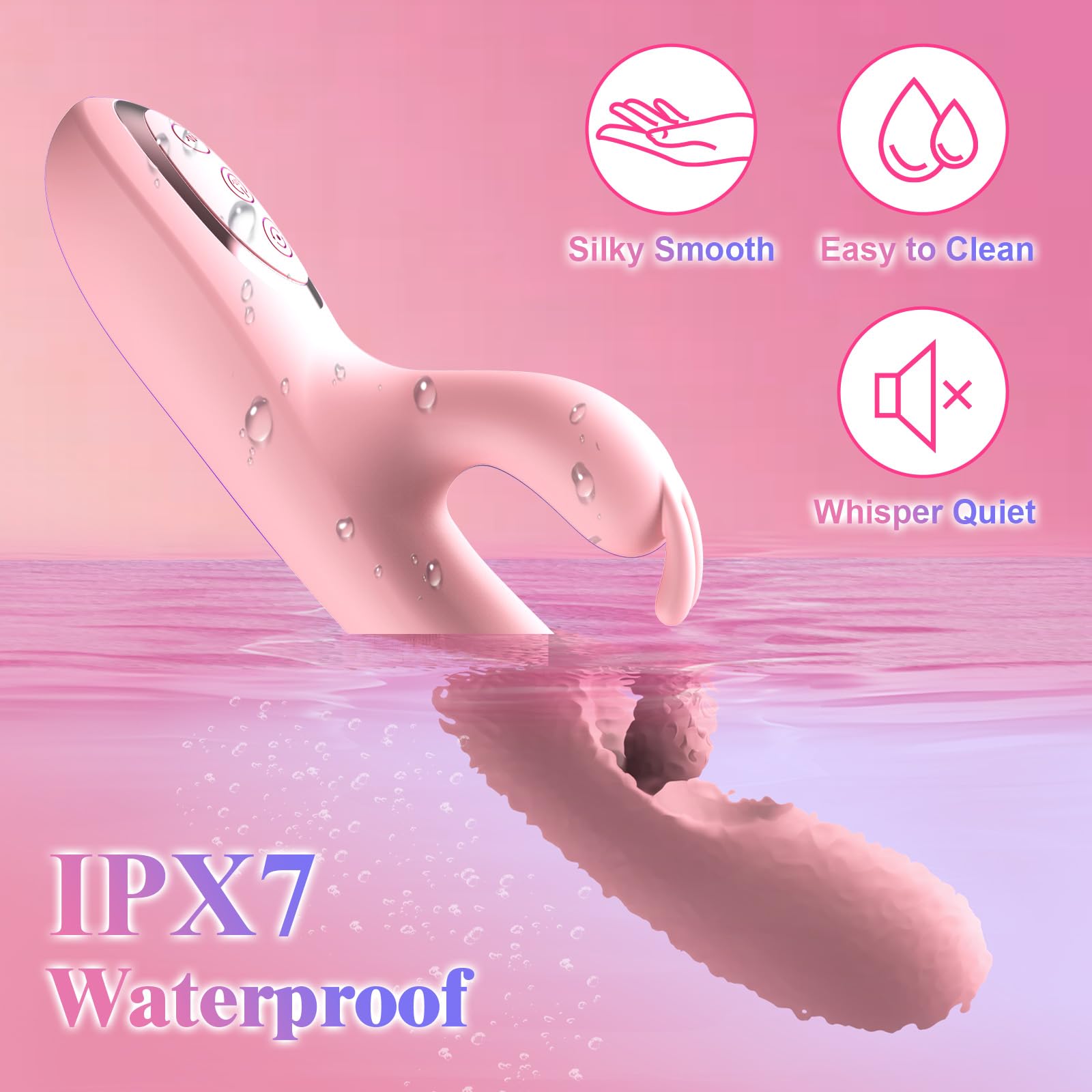 G Spot Vibrator Sex Toys-3 in 1 Adult Sex Toys 360° Rotation Vibrators with 10 Rubbing & 7 Vibrating & 7 Massaging, Waterproof Clitoral Stimulator Dildo Rabbit Vibrator Women Sex Toy (Pink)