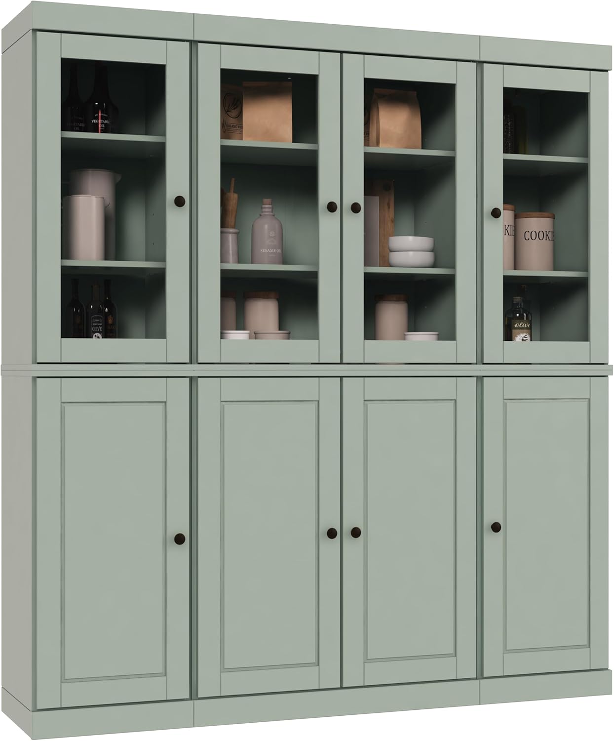 Palace Imports 100% Solid Wood Kitchen Pantry with 2-Drawer Kit, Sage, 65" w x 71.5" h x 15.5" d, Renewable Eco-Friendly Wood, Made in Brazil
