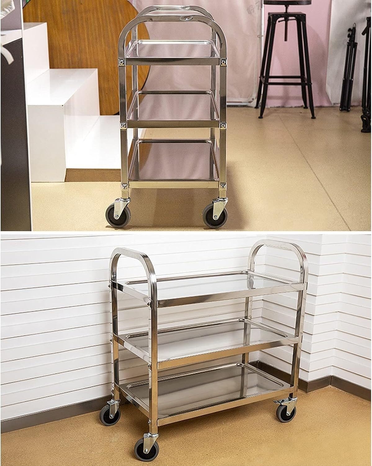 Chariot De Service Détachable en Acier Inoxydable avec Roues Verrouillables, Chariot Utilitaire Polyvalent pour La Cuisine, L'Hôtellerie Et La Restauration, Petit Modèle À 3 Niveaux